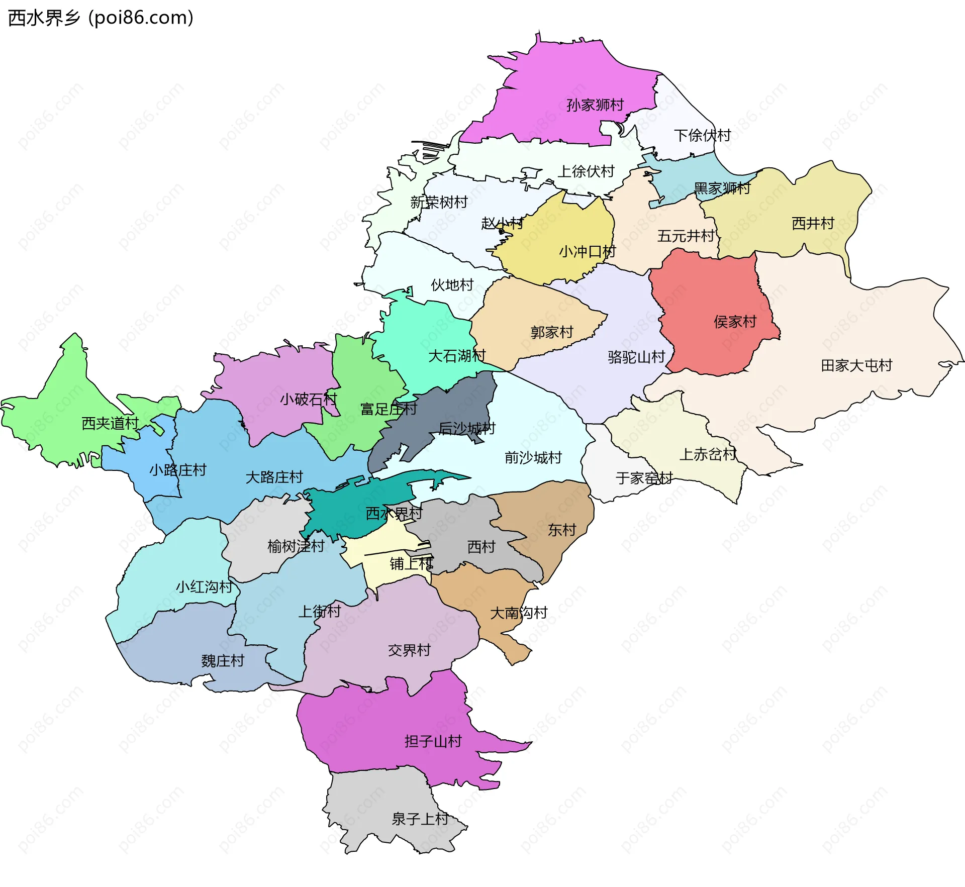 西水界乡边界地图(五级行政区划)