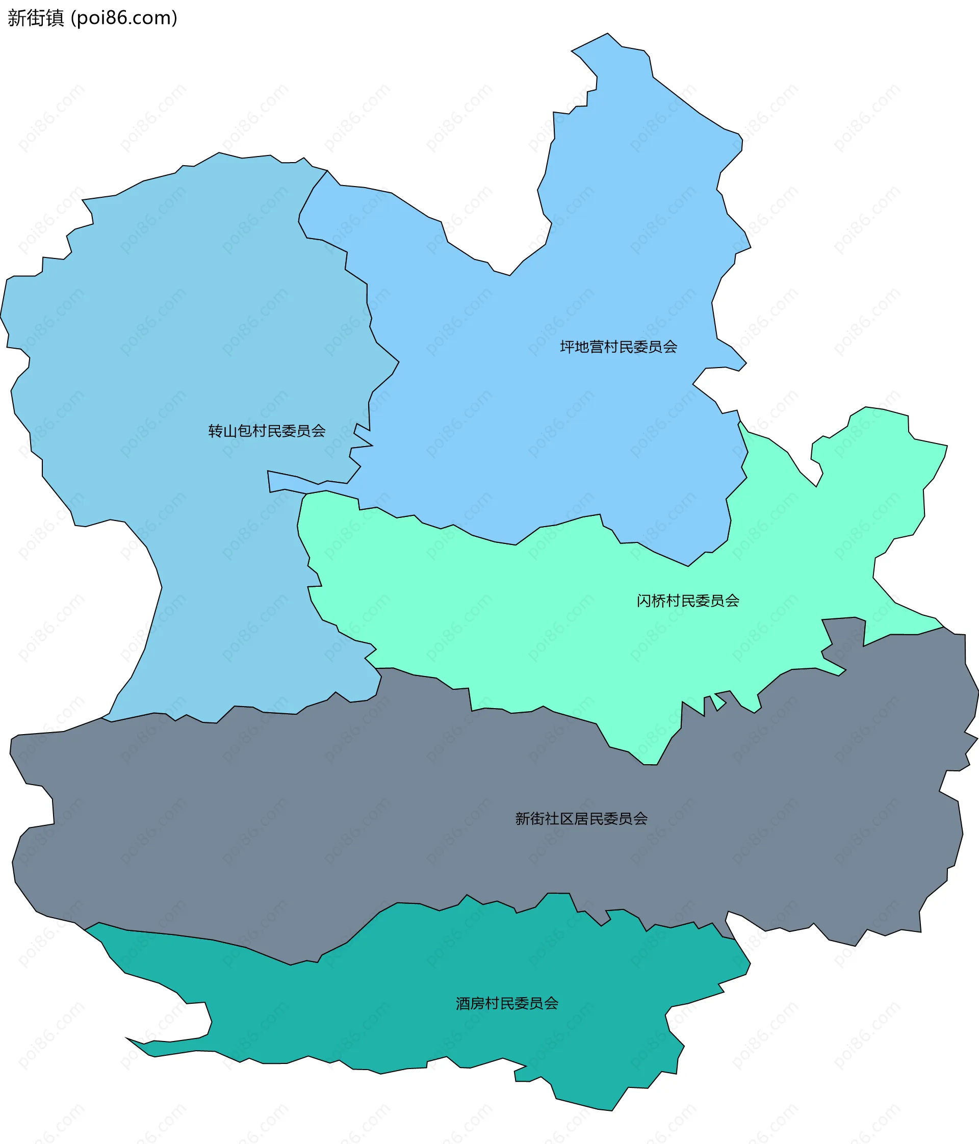 新街镇边界地图(五级行政区划)