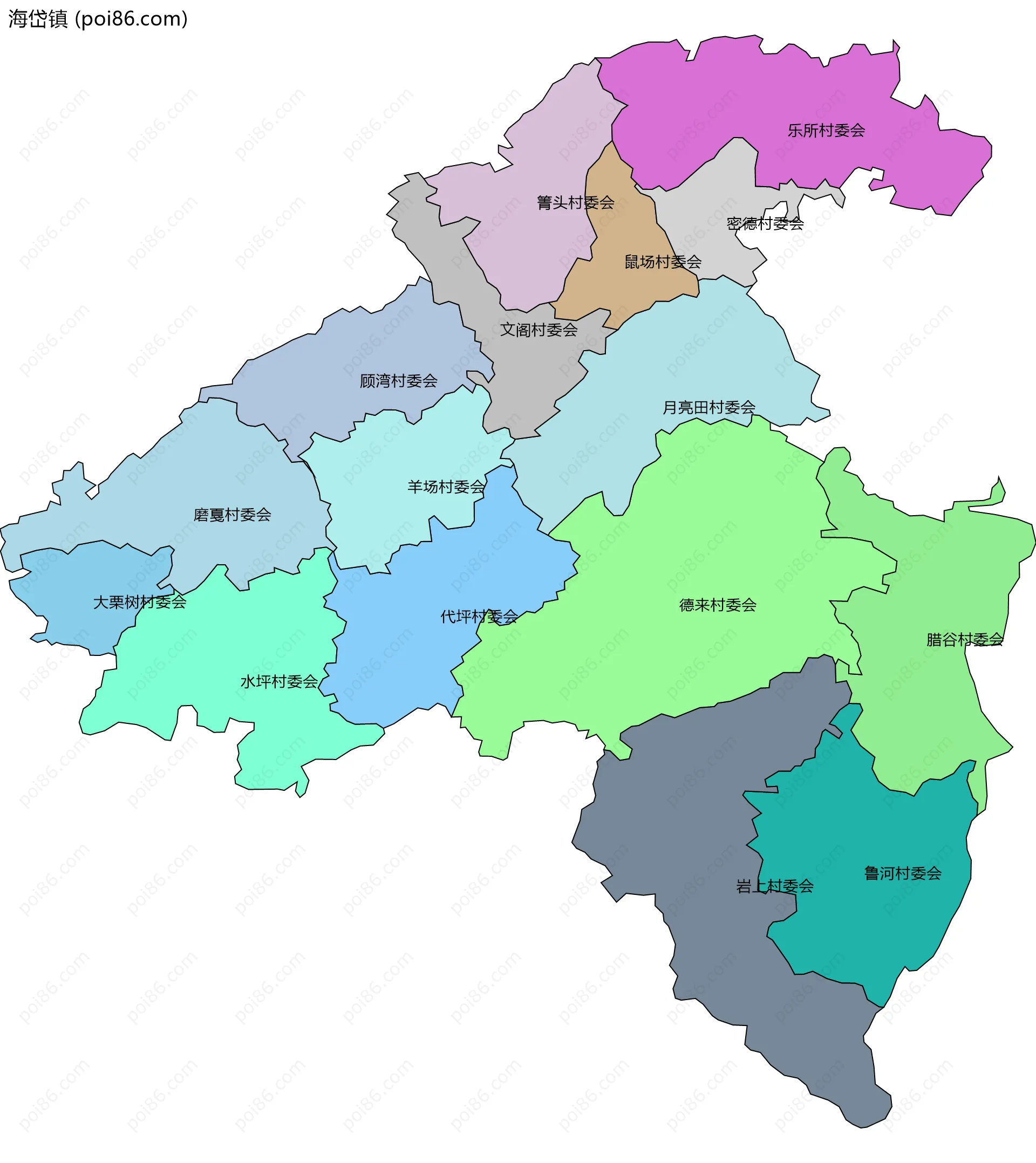 海岱镇边界地图(五级行政区划)