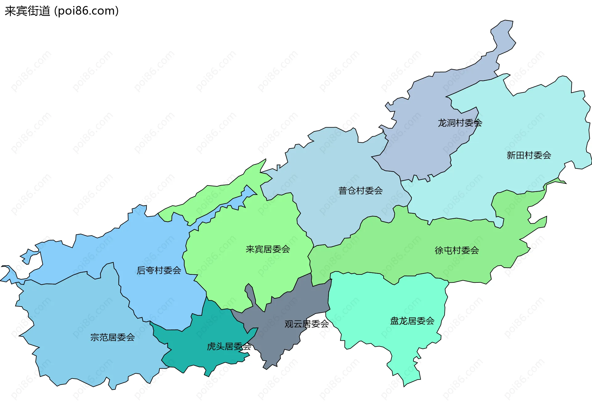 来宾街道边界地图(五级行政区划)