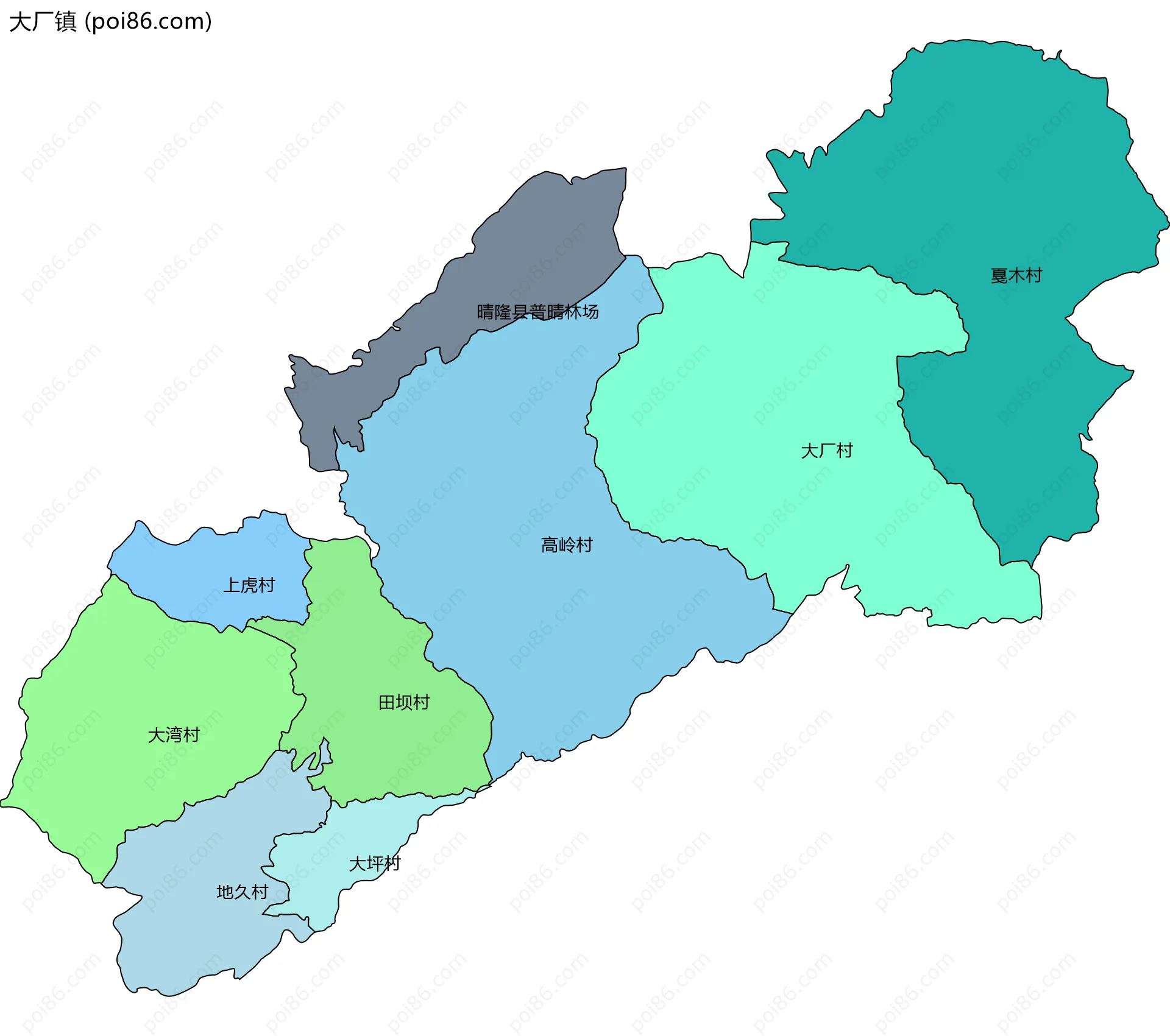 大厂镇边界地图(五级行政区划)