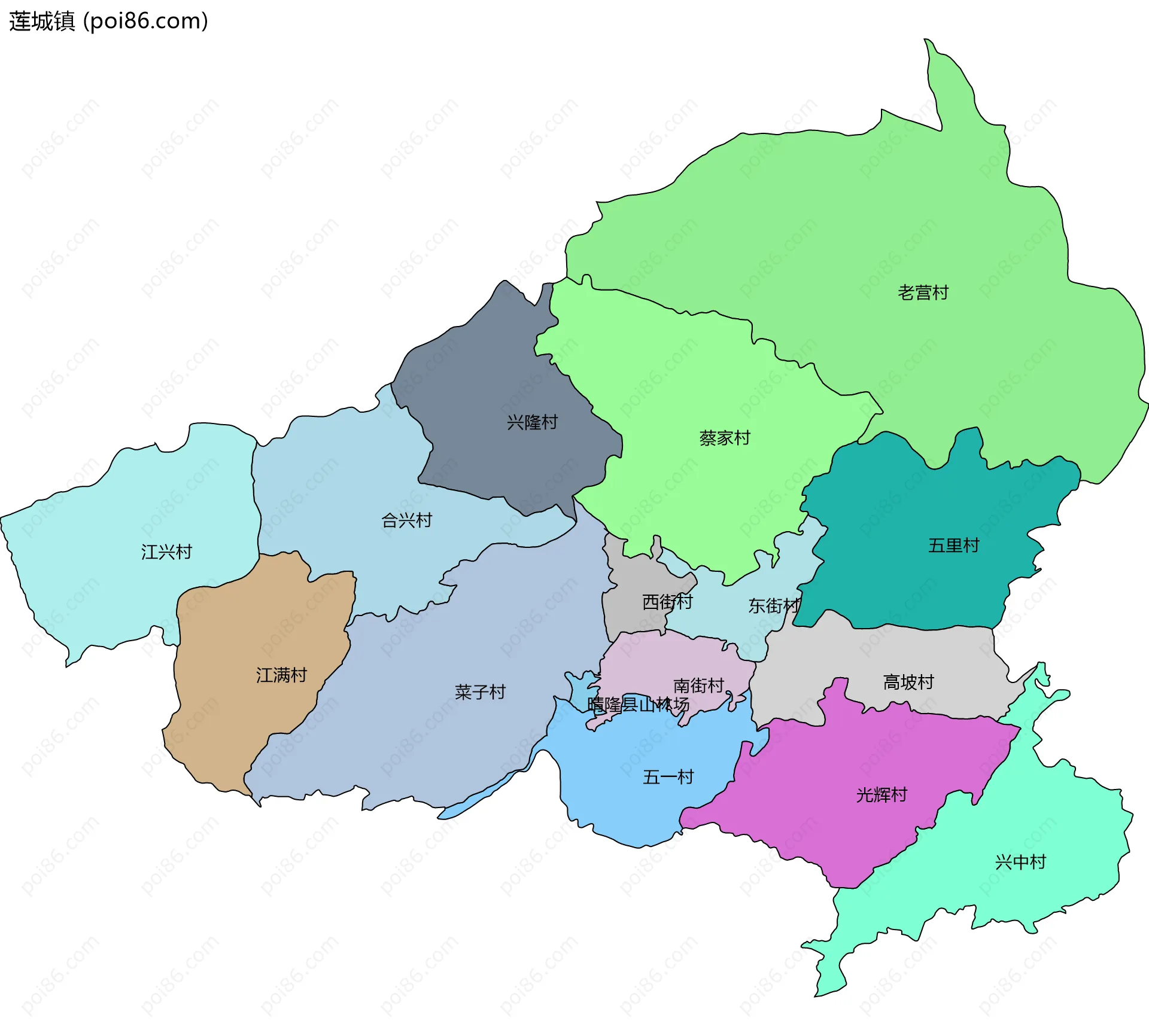 莲城镇边界地图(五级行政区划)