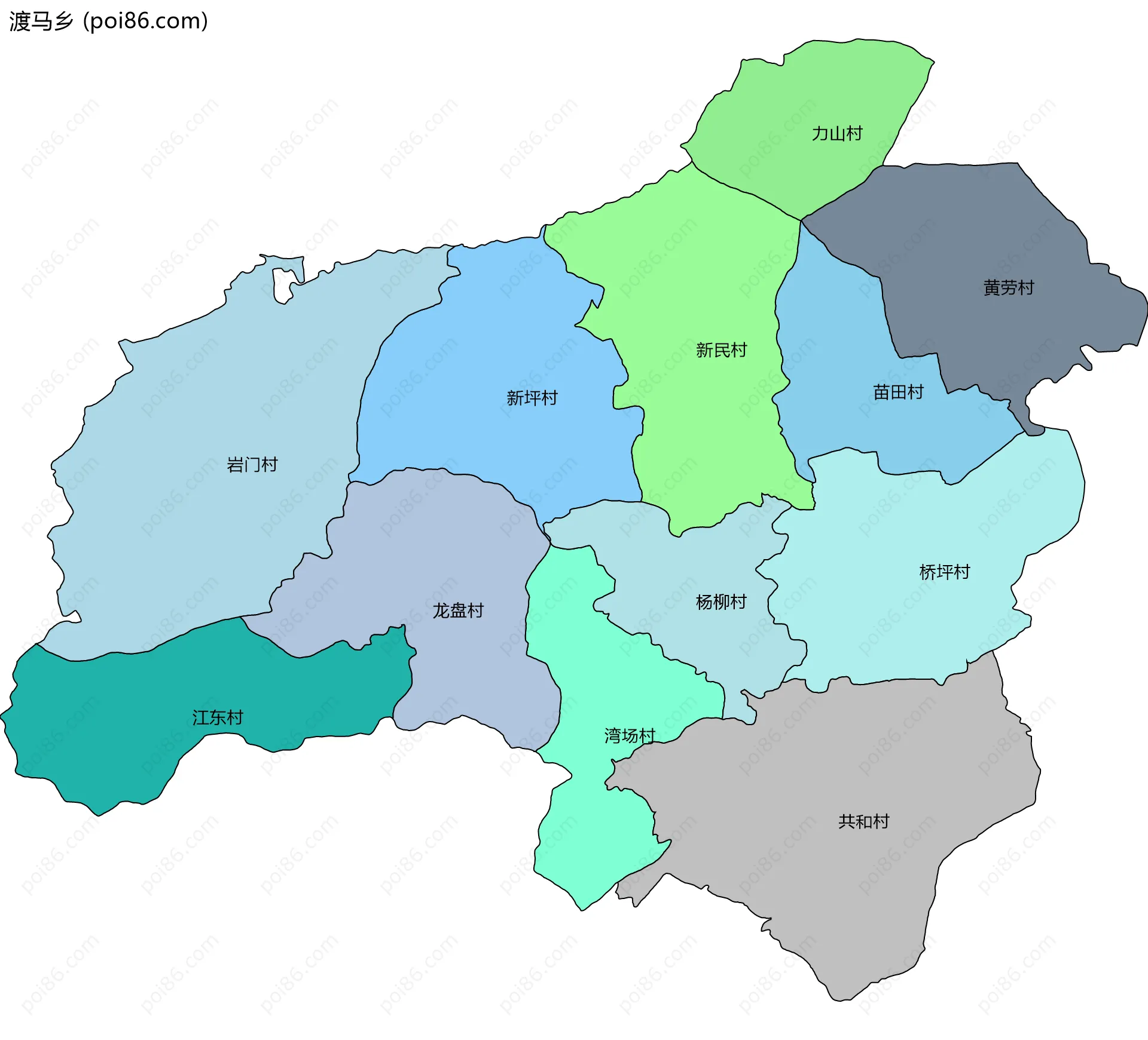 渡马乡边界地图(五级行政区划)