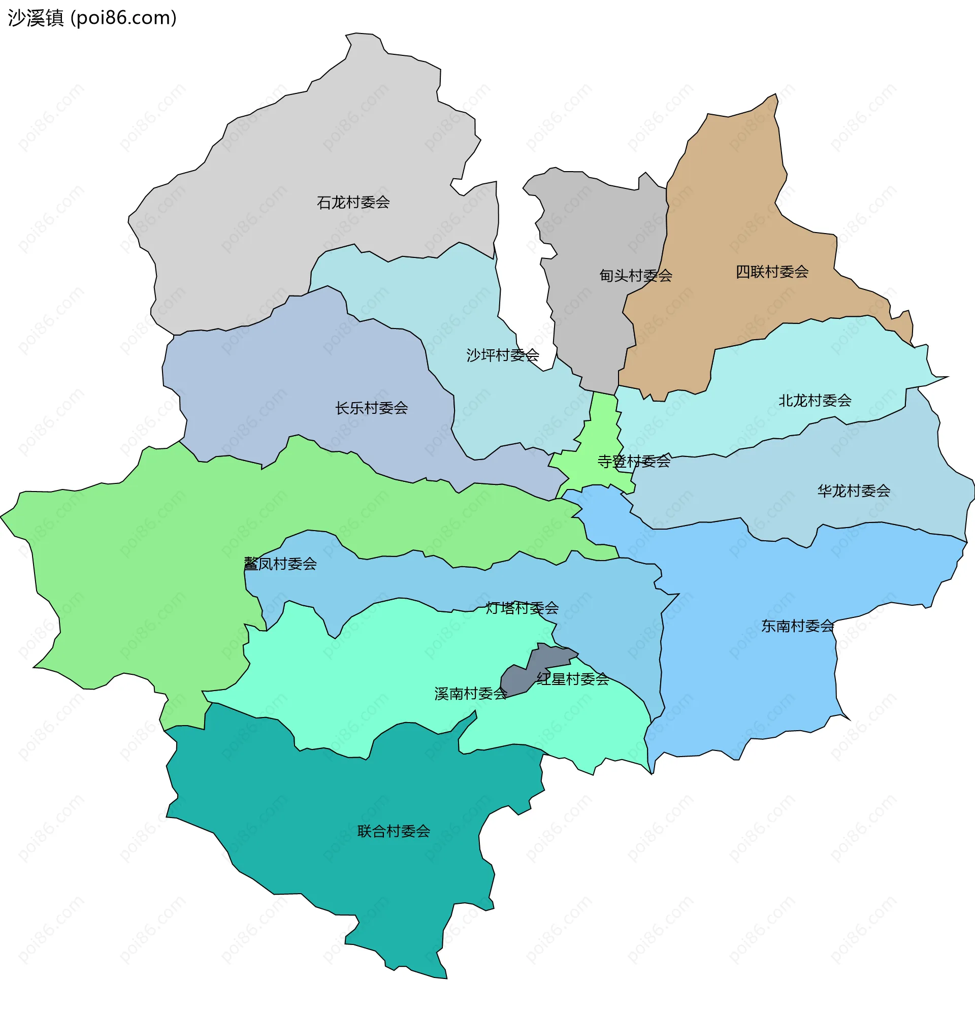 沙溪镇边界地图(五级行政区划)