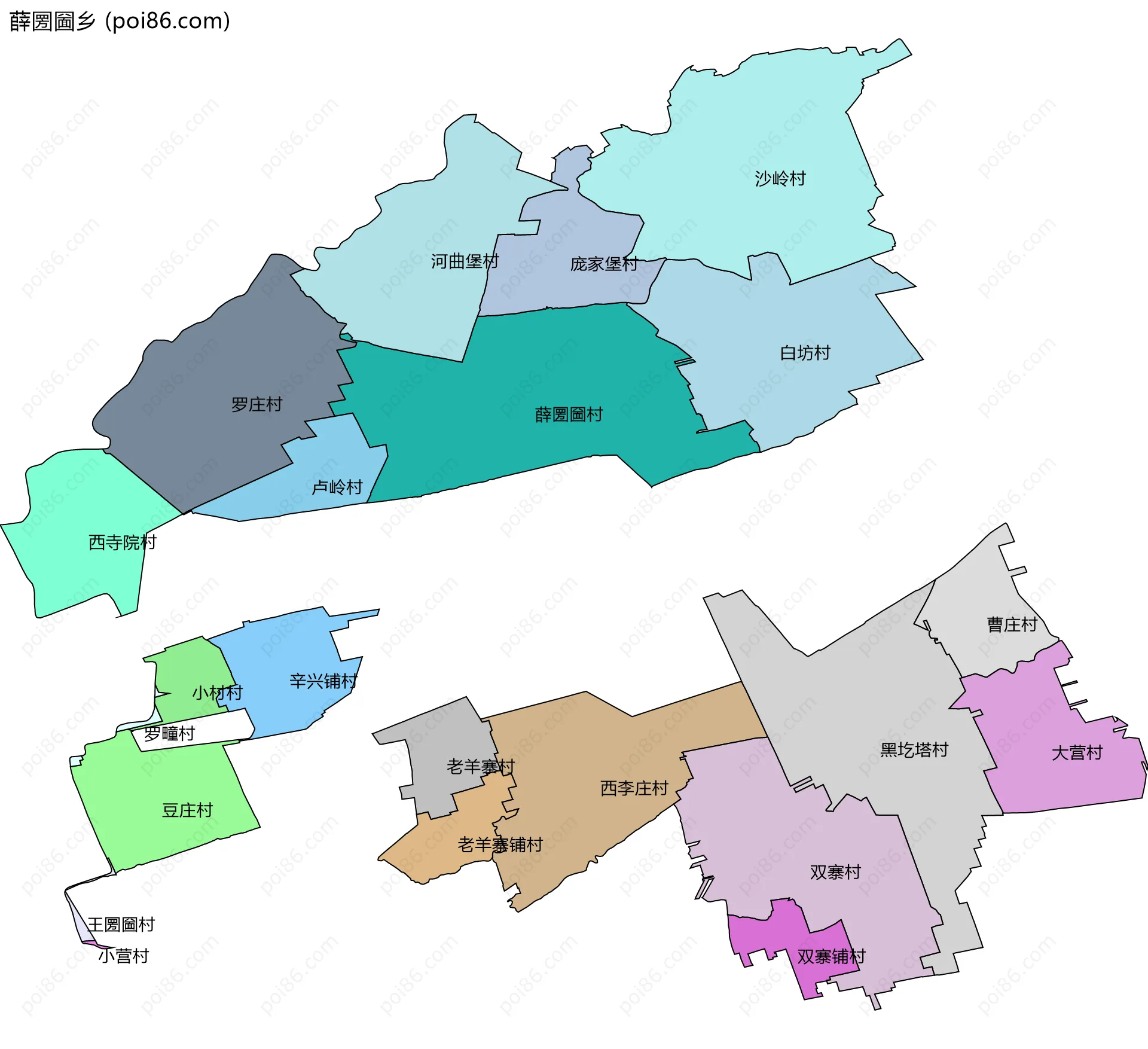薛圐圙乡边界地图(五级行政区划)