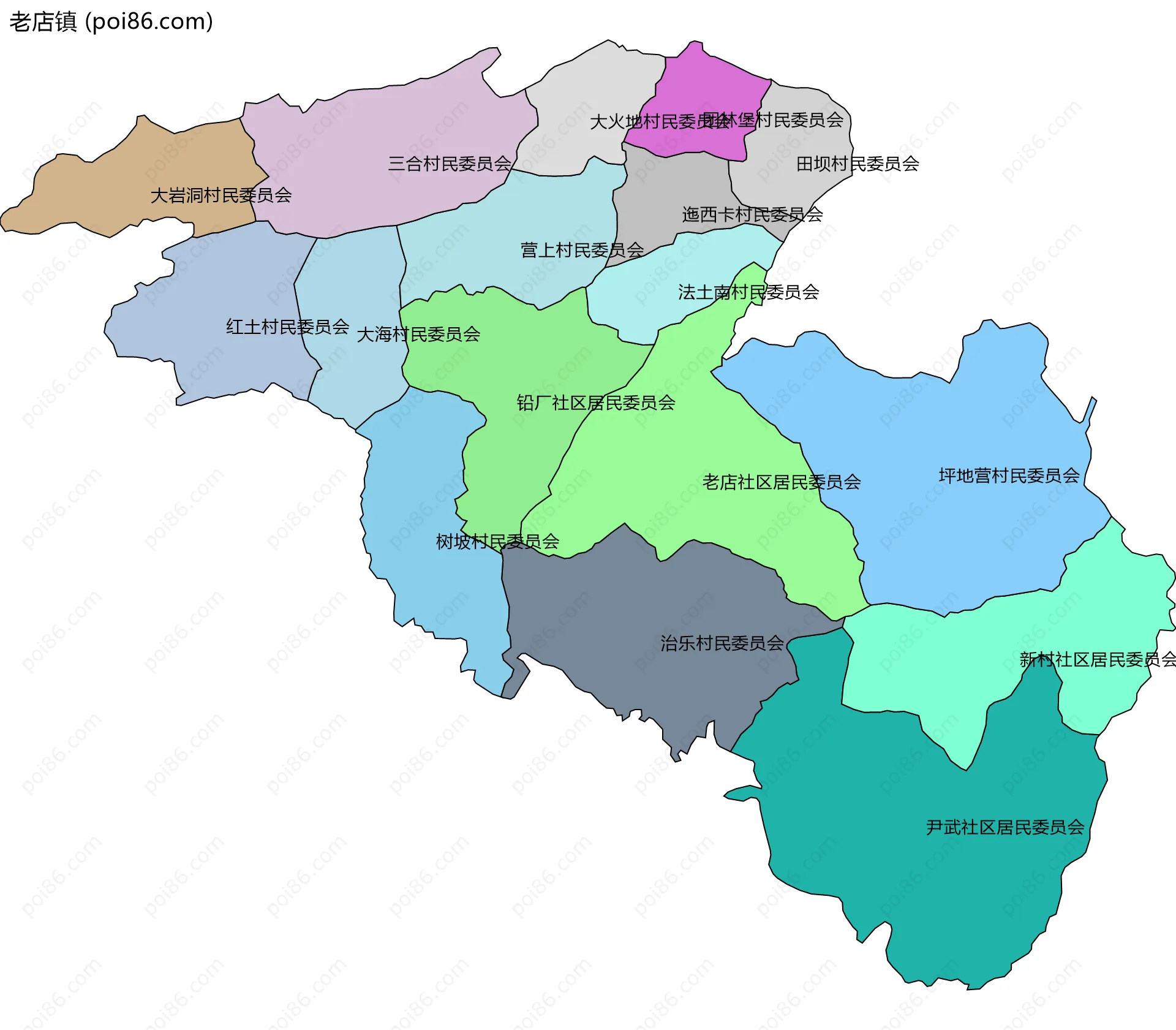 老店镇边界地图(五级行政区划)