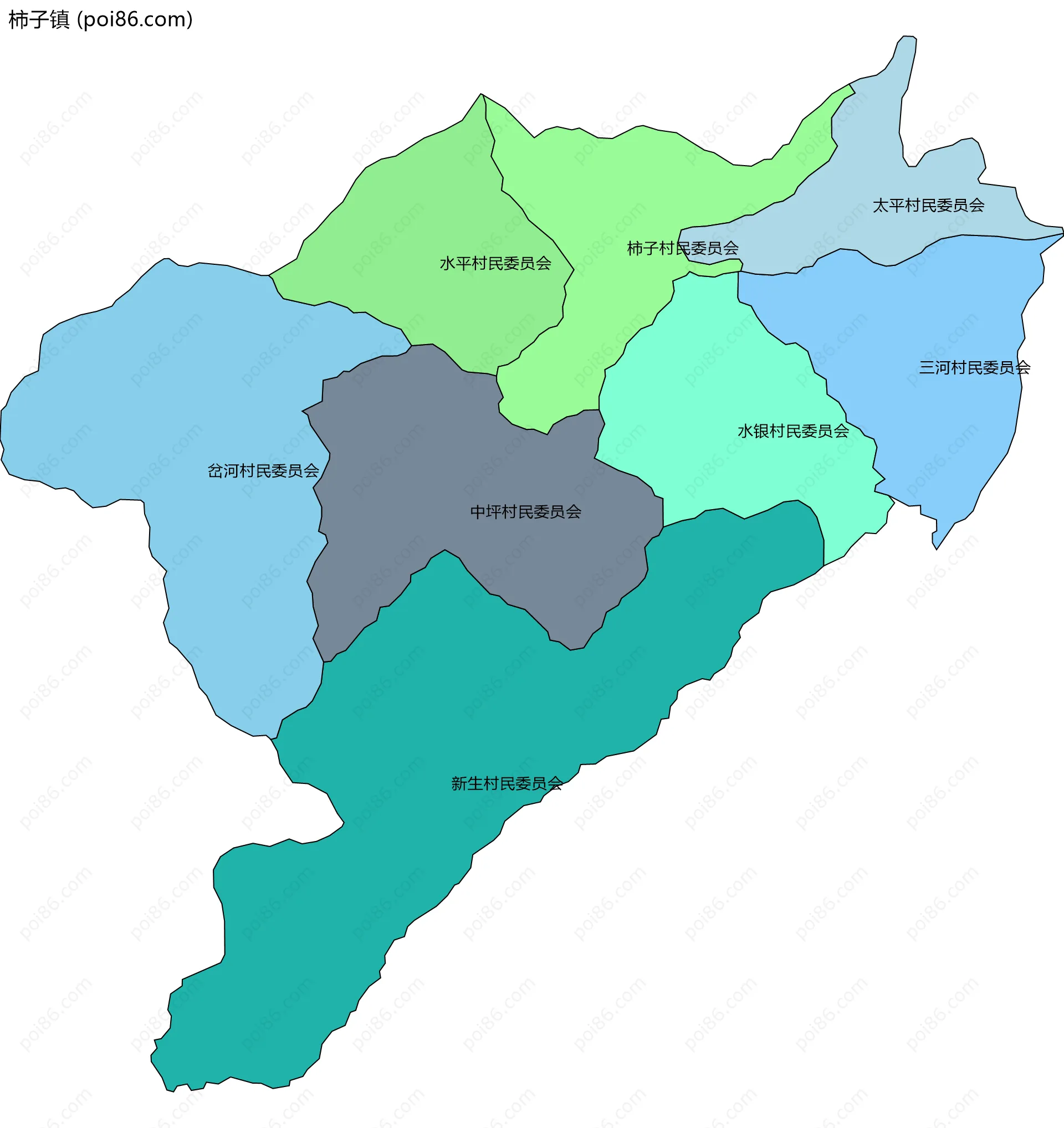 柿子镇边界地图(五级行政区划)