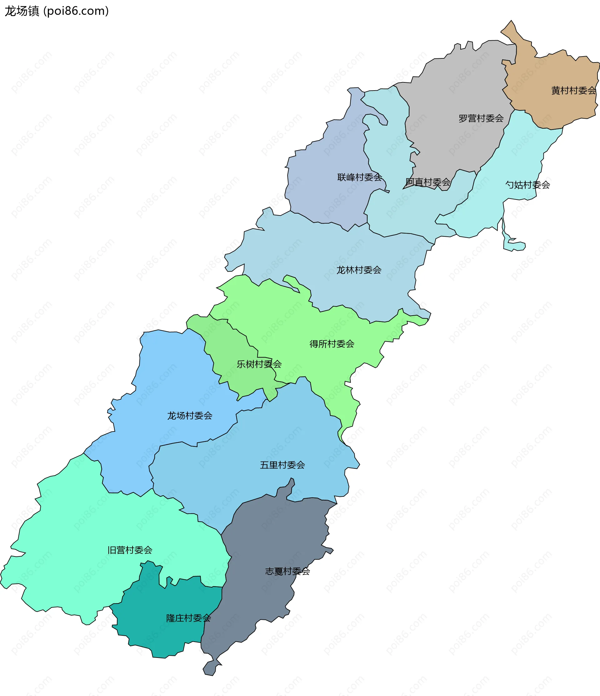 龙场镇边界地图(五级行政区划)