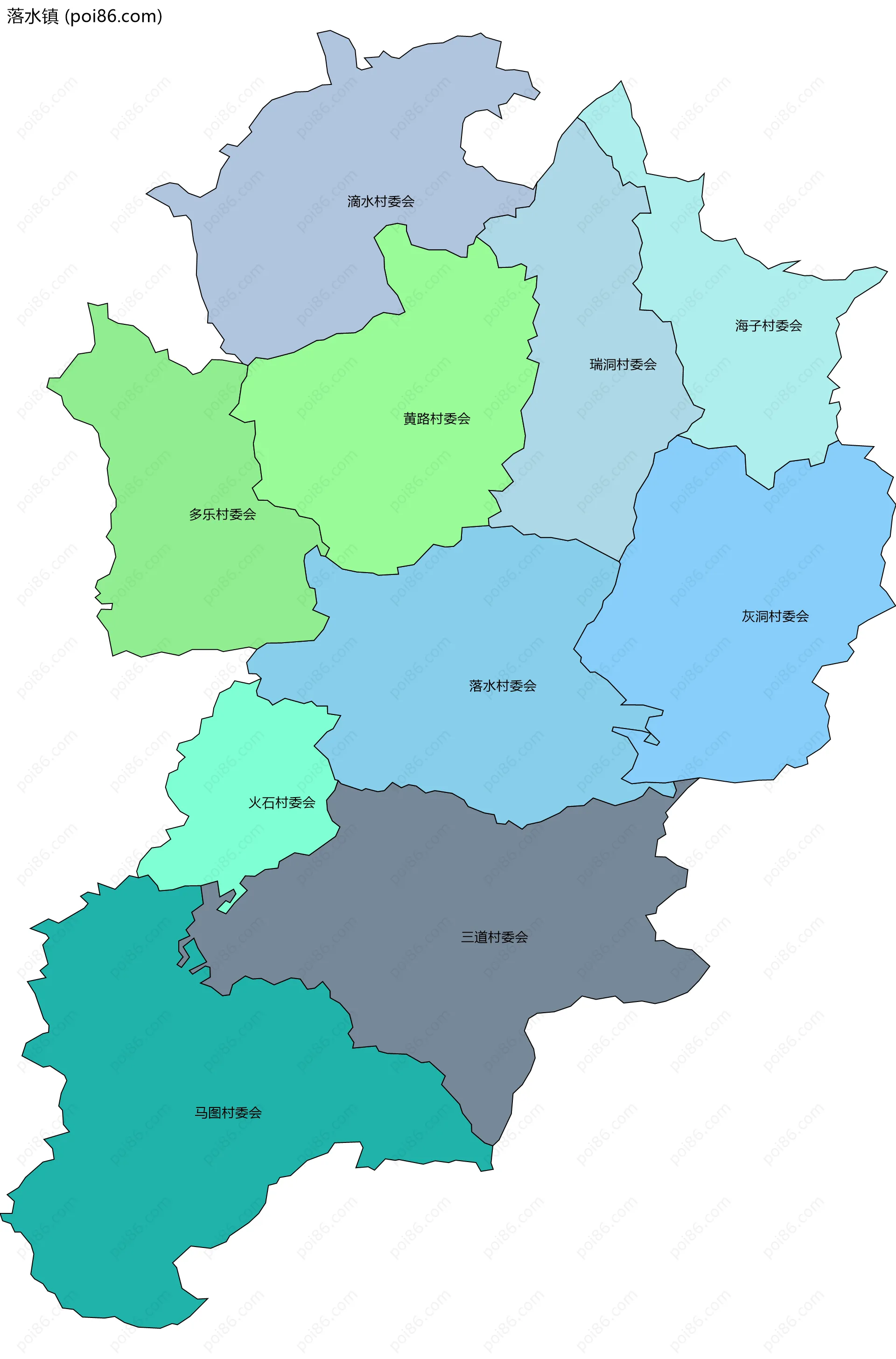 落水镇边界地图(五级行政区划)