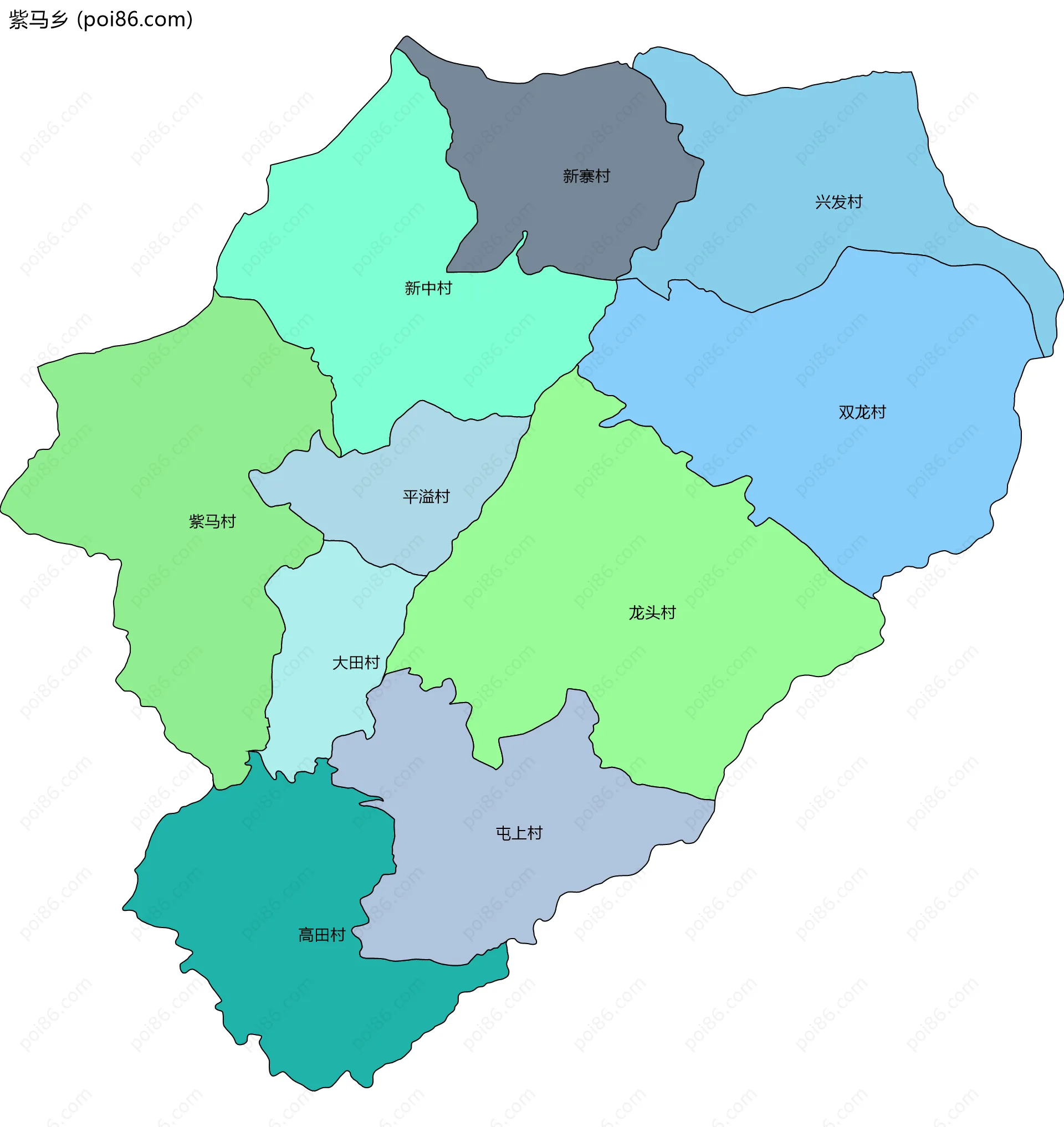 紫马乡边界地图(五级行政区划)