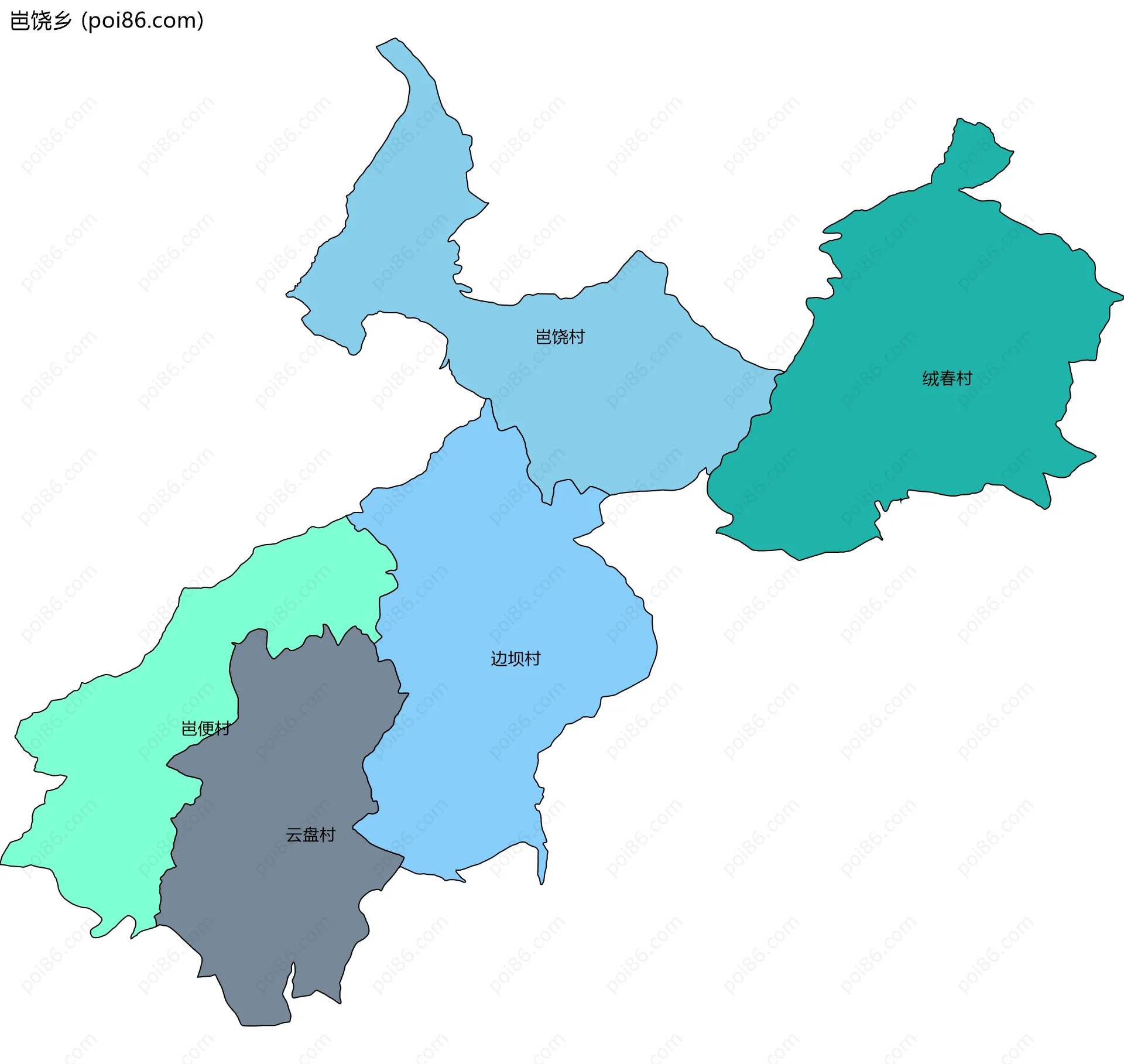 岜饶乡边界地图(五级行政区划)