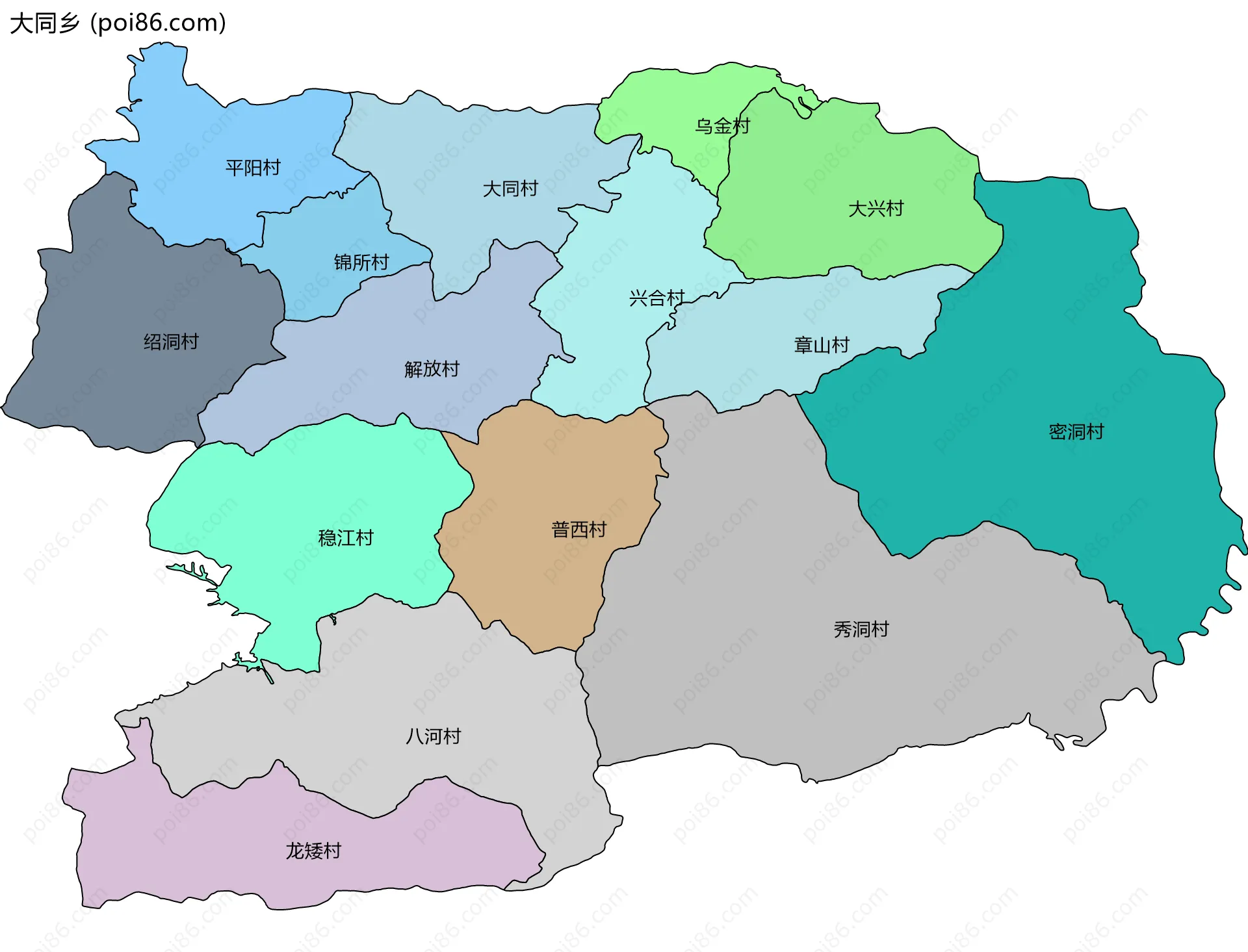 大同乡边界地图(五级行政区划)