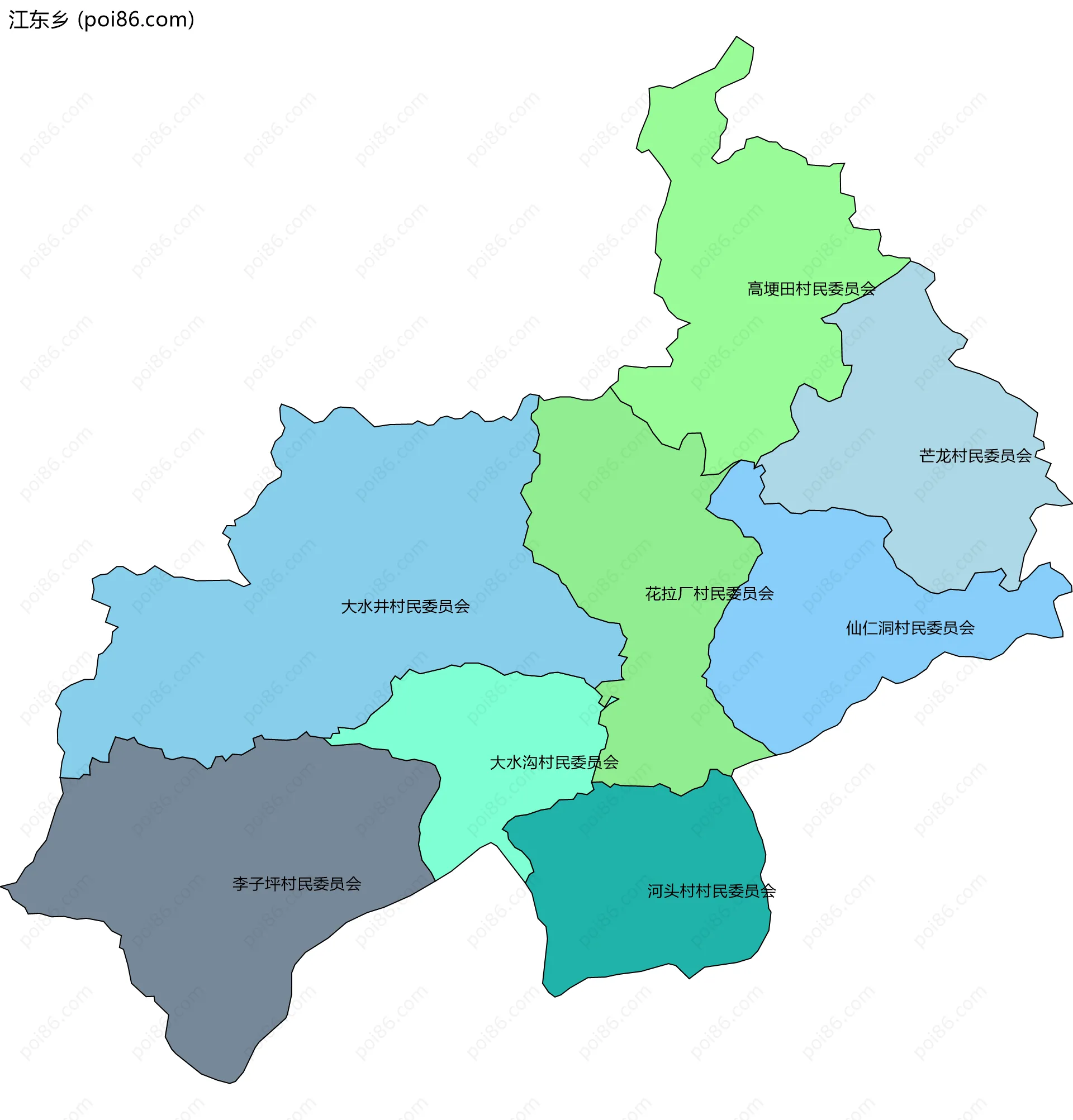 江东乡边界地图(五级行政区划)