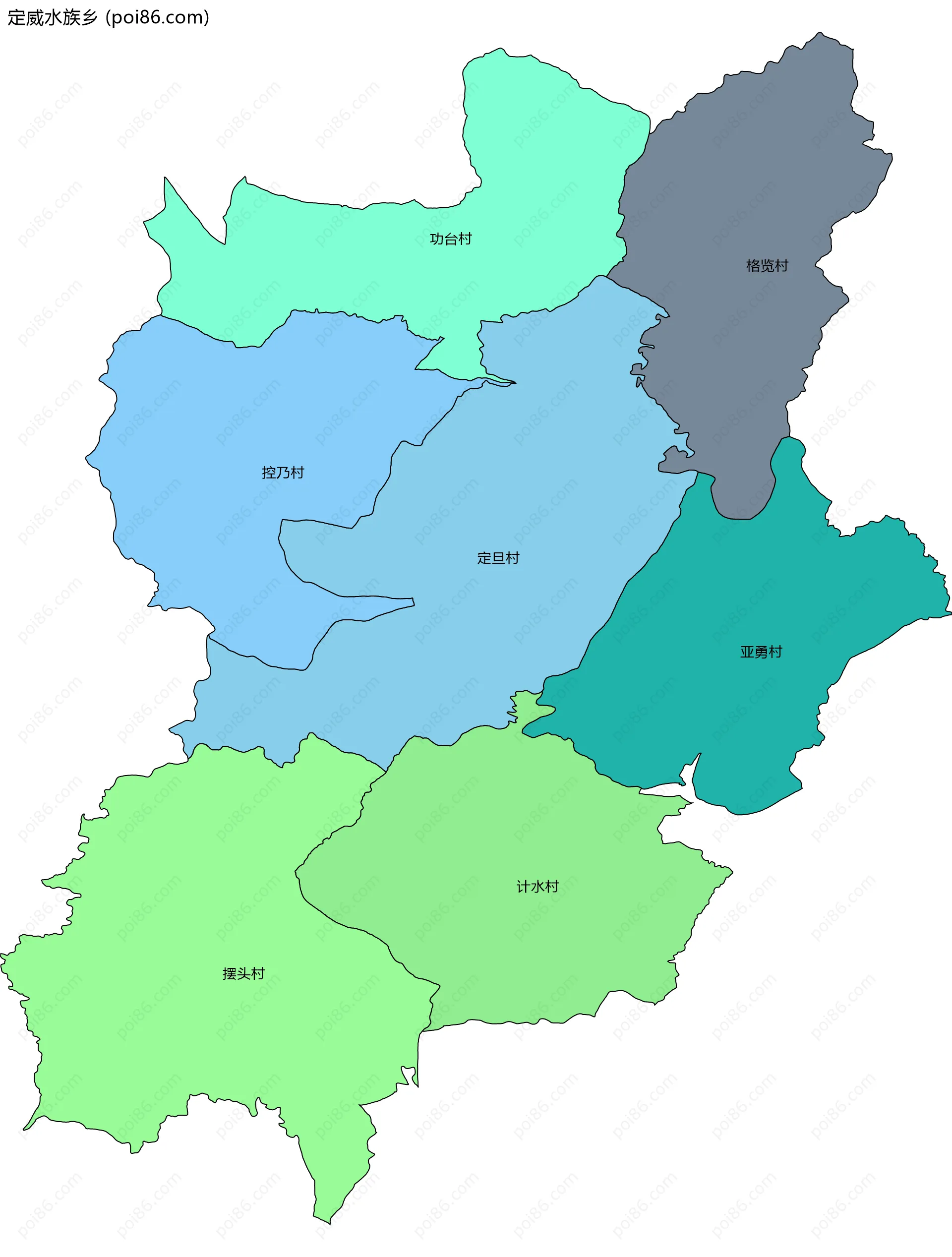 定威水族乡边界地图(五级行政区划)