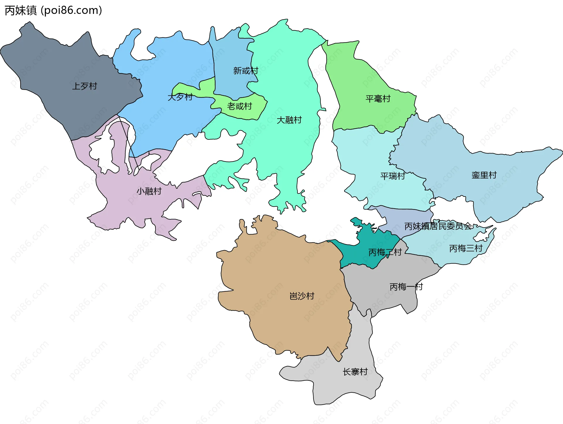 丙妹镇边界地图(五级行政区划)