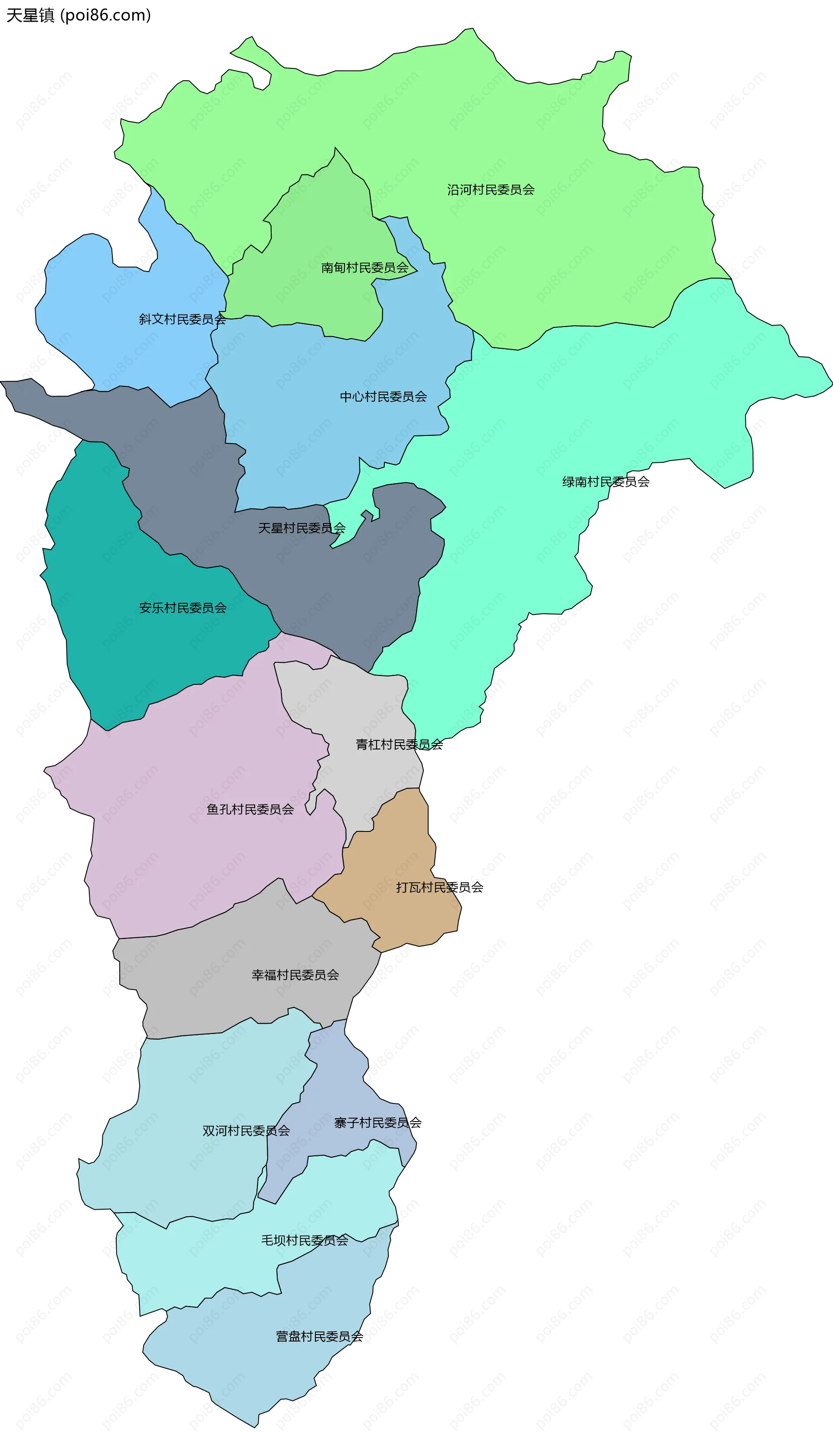 天星镇边界地图(五级行政区划)