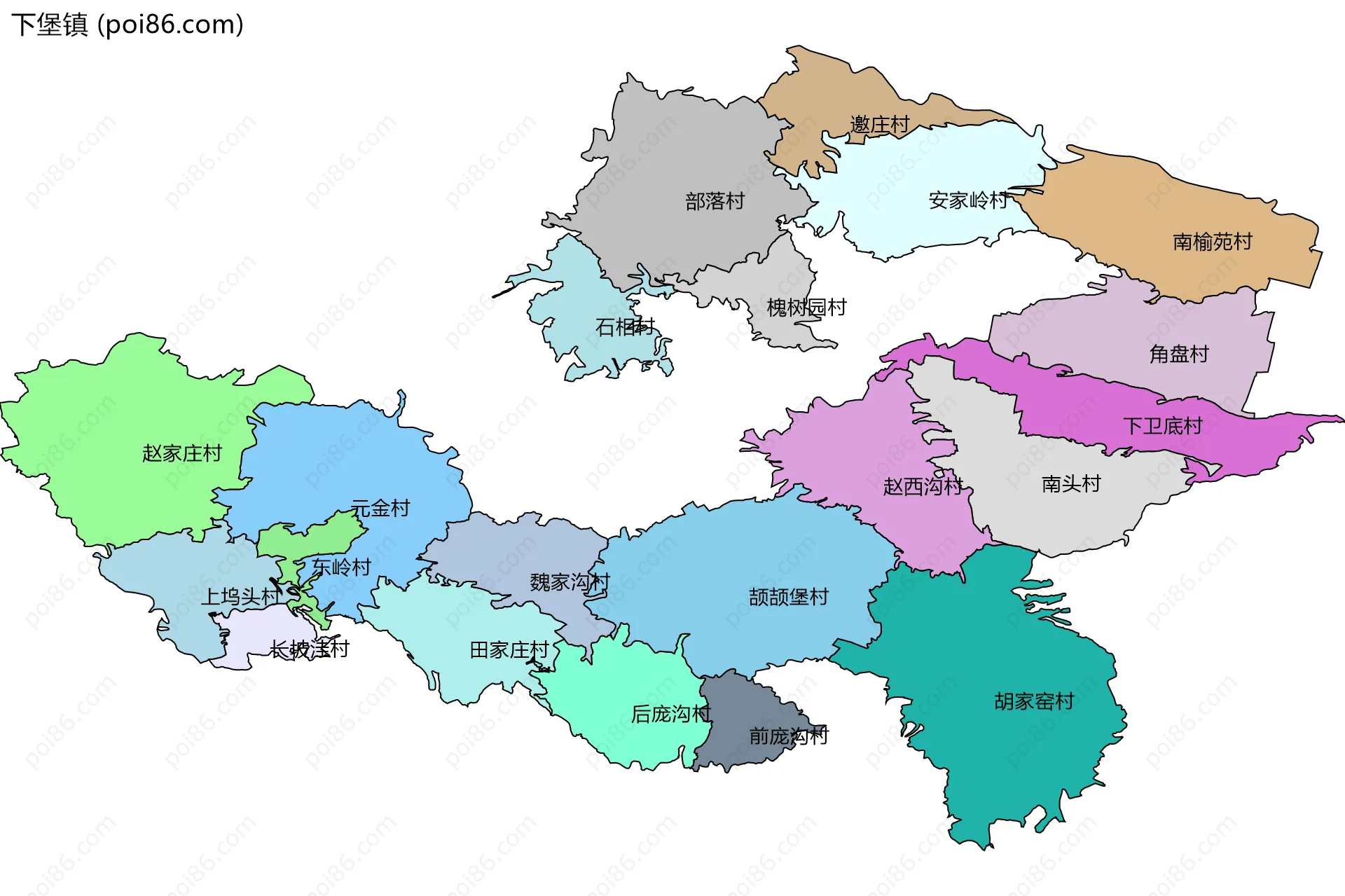 下堡镇边界地图(五级行政区划)