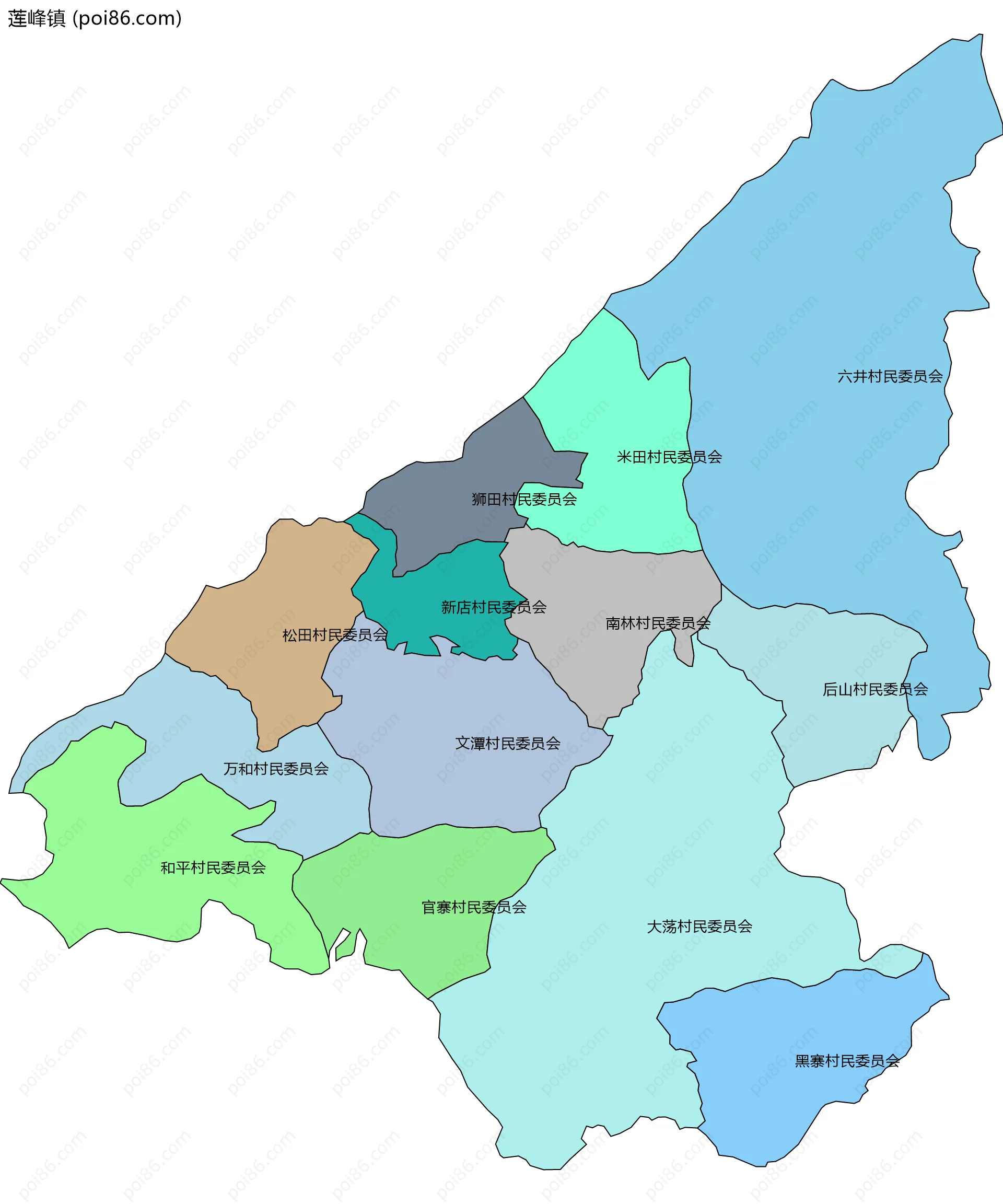 莲峰镇边界地图(五级行政区划)