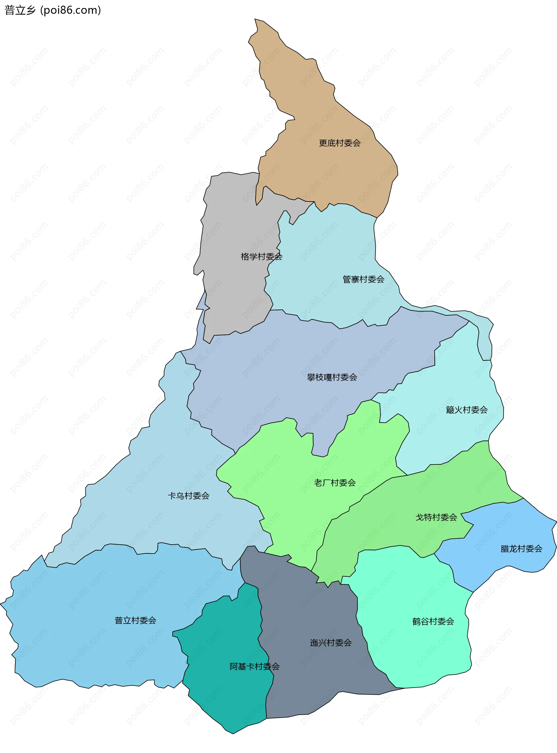 普立乡边界地图(五级行政区划)