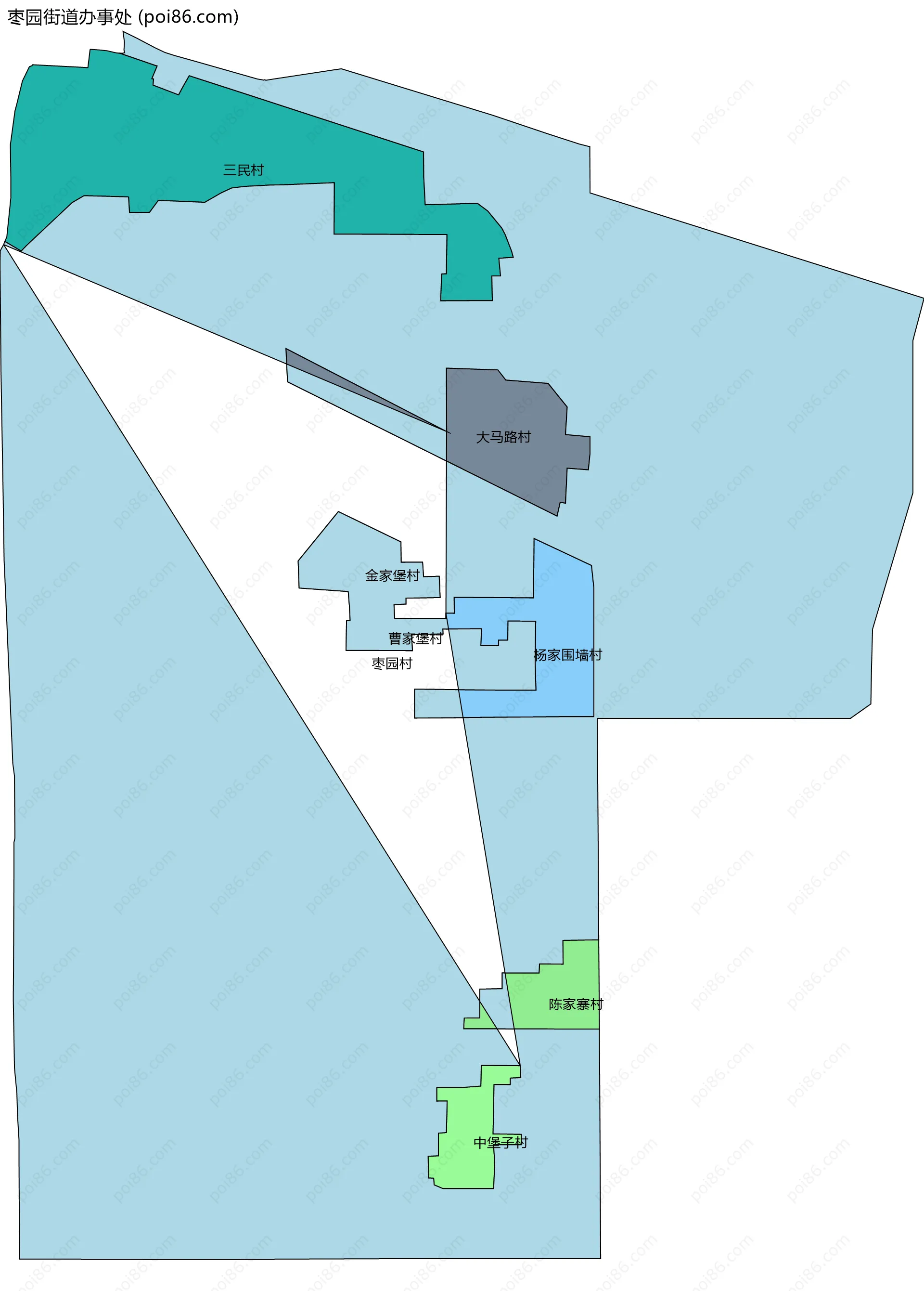 枣园街道办事处边界地图(五级行政区划)
