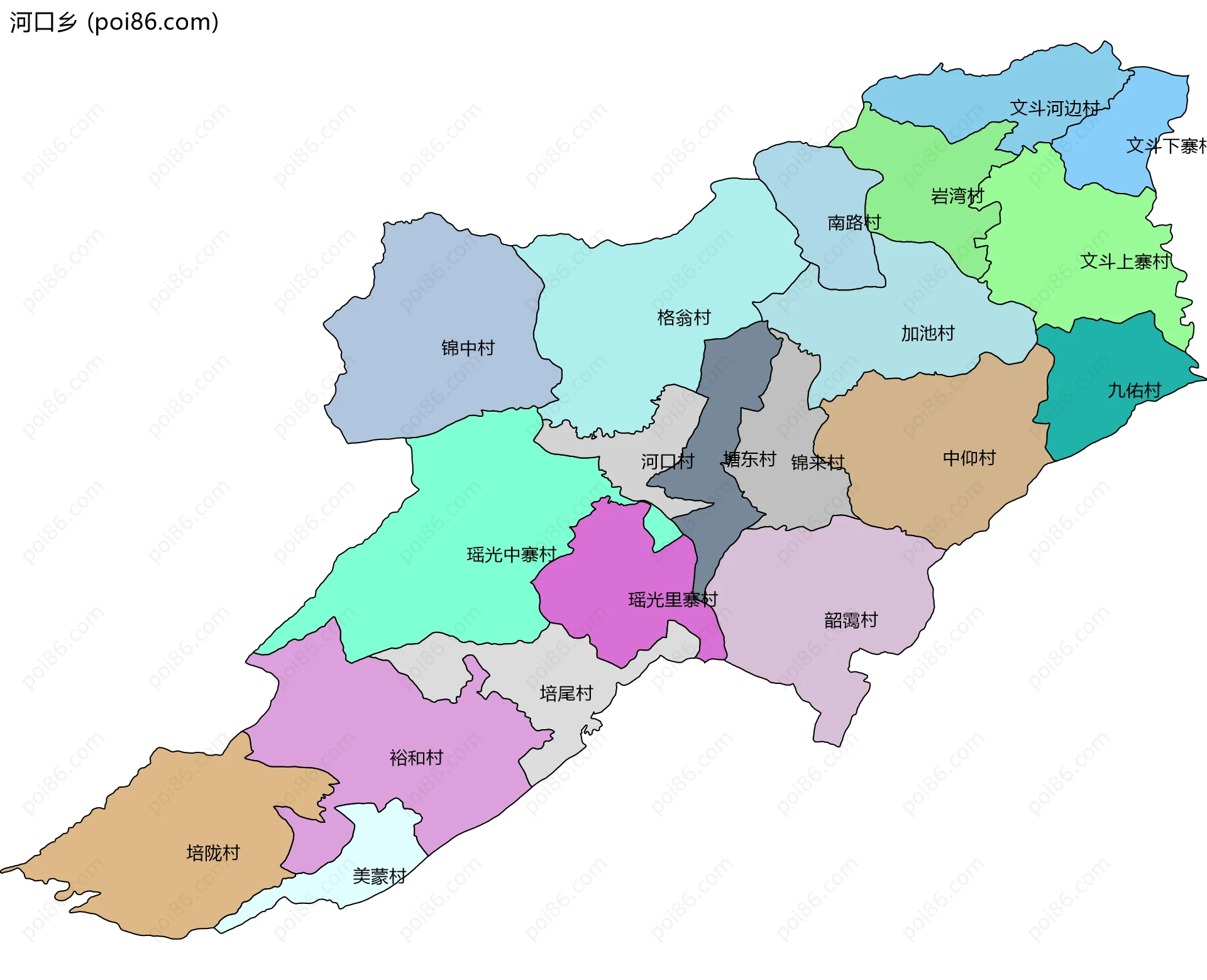 河口乡边界地图(五级行政区划)