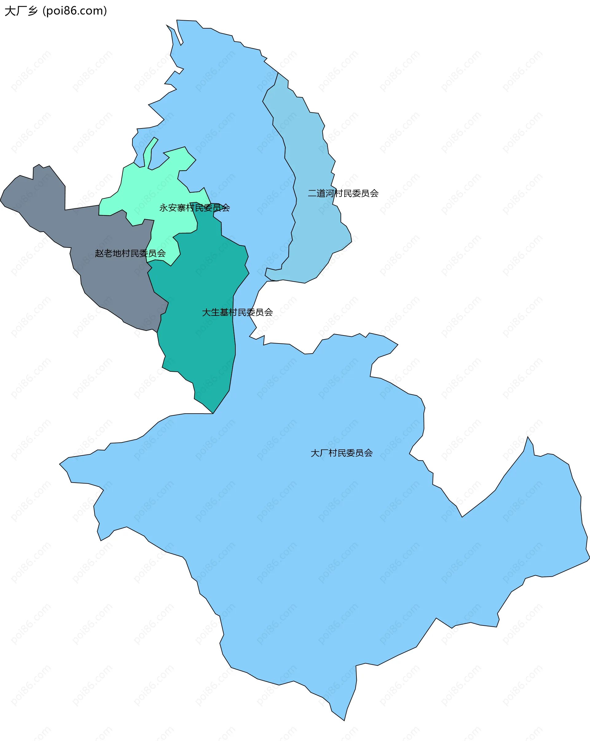 大厂乡边界地图(五级行政区划)