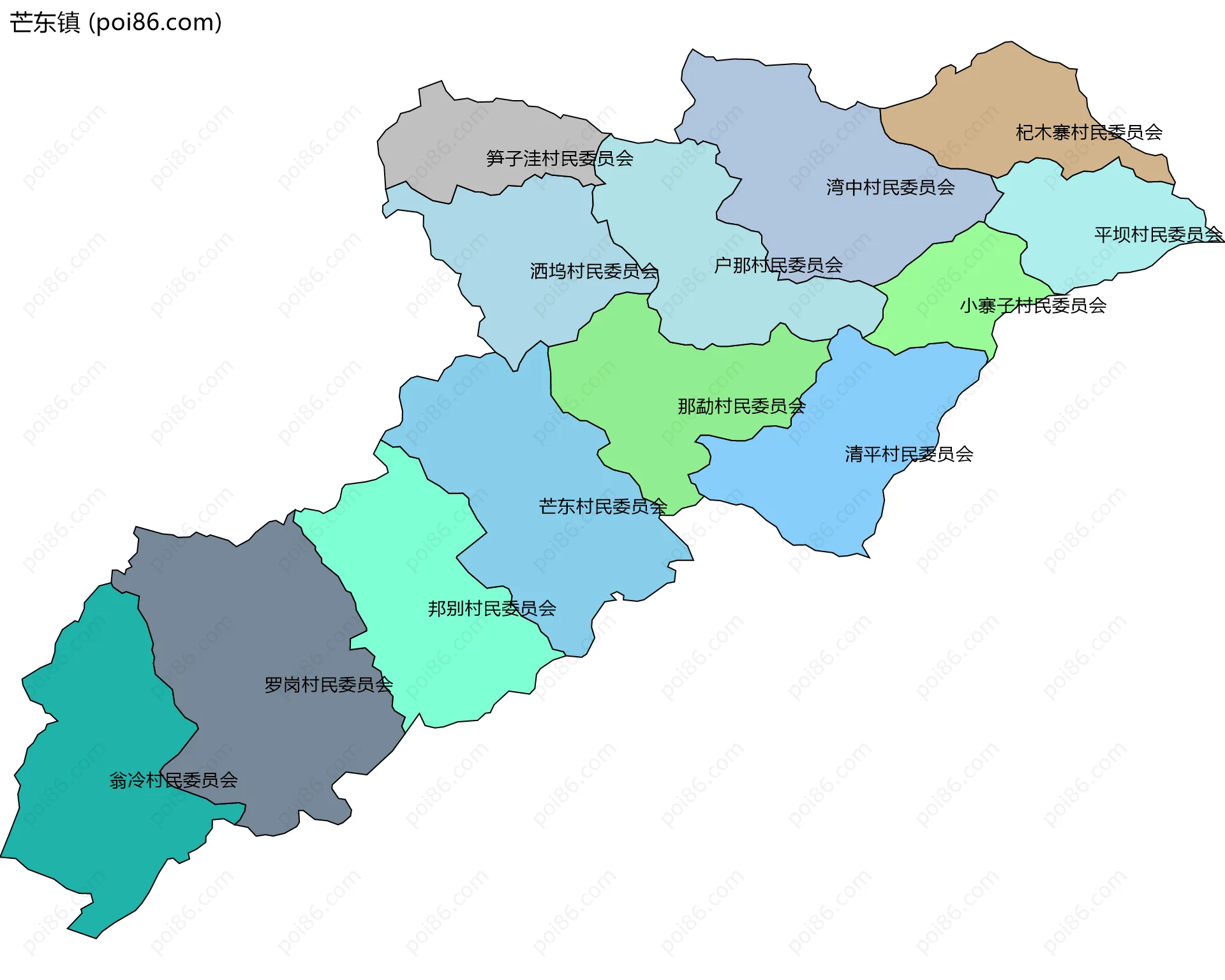 芒东镇边界地图(五级行政区划)
