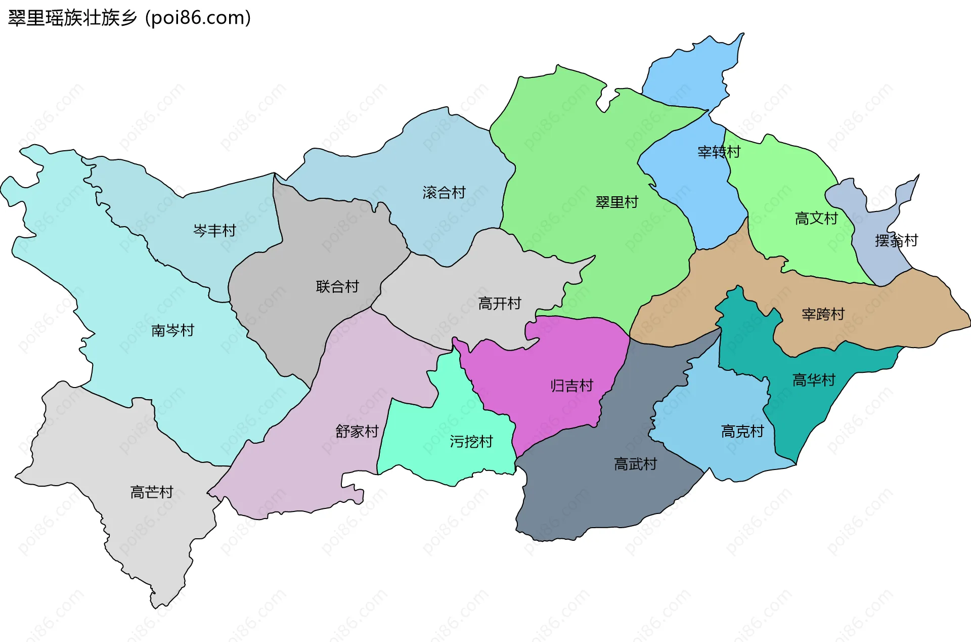 翠里瑶族壮族乡边界地图(五级行政区划)