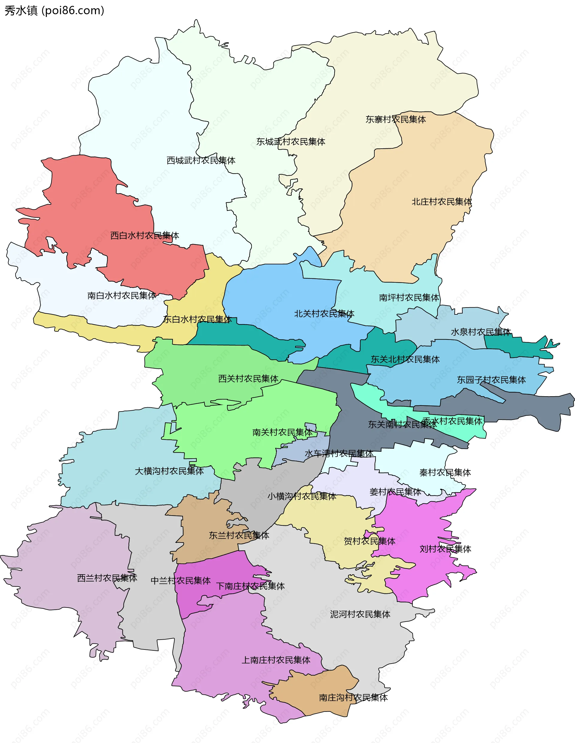 秀水镇边界地图(五级行政区划)