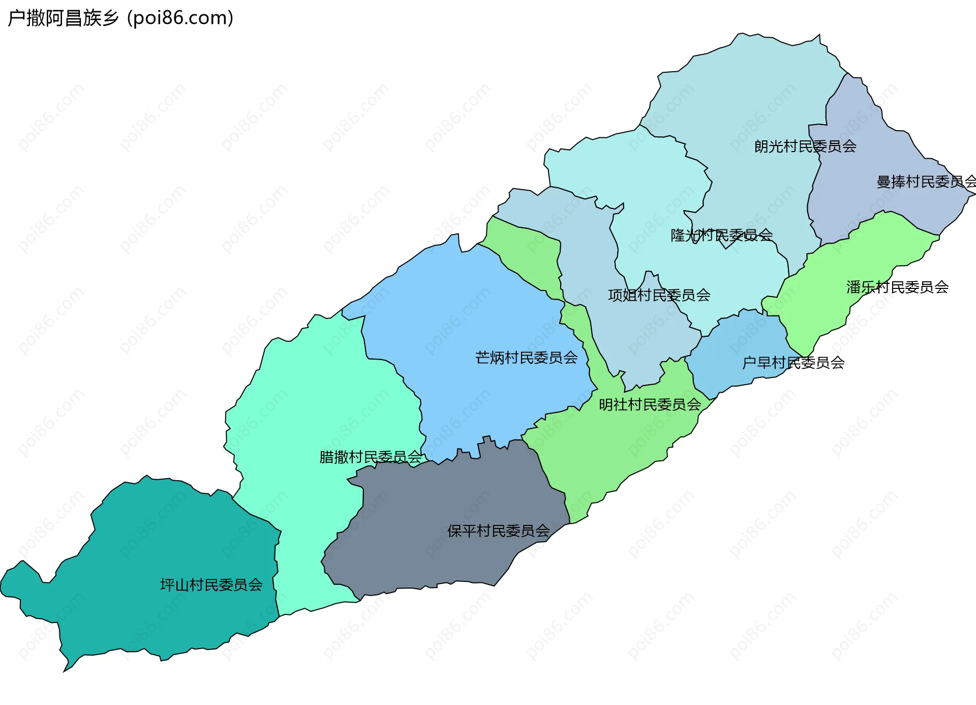 户撒阿昌族乡边界地图(五级行政区划)