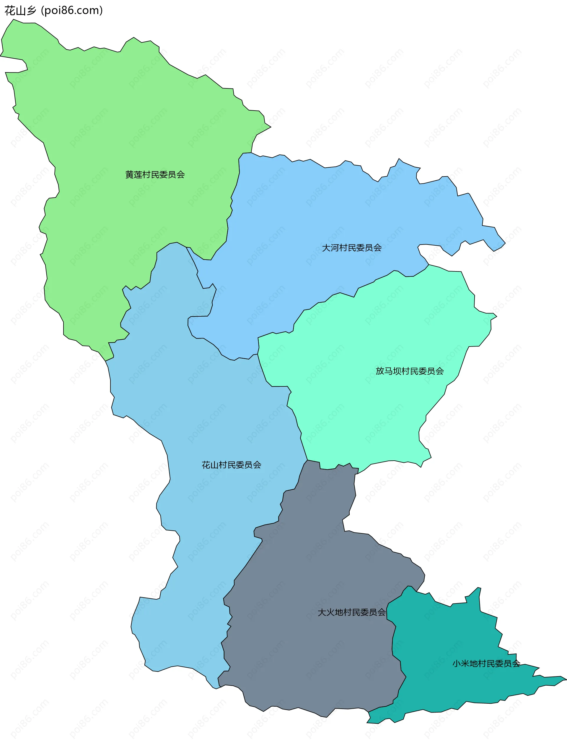 花山乡边界地图(五级行政区划)