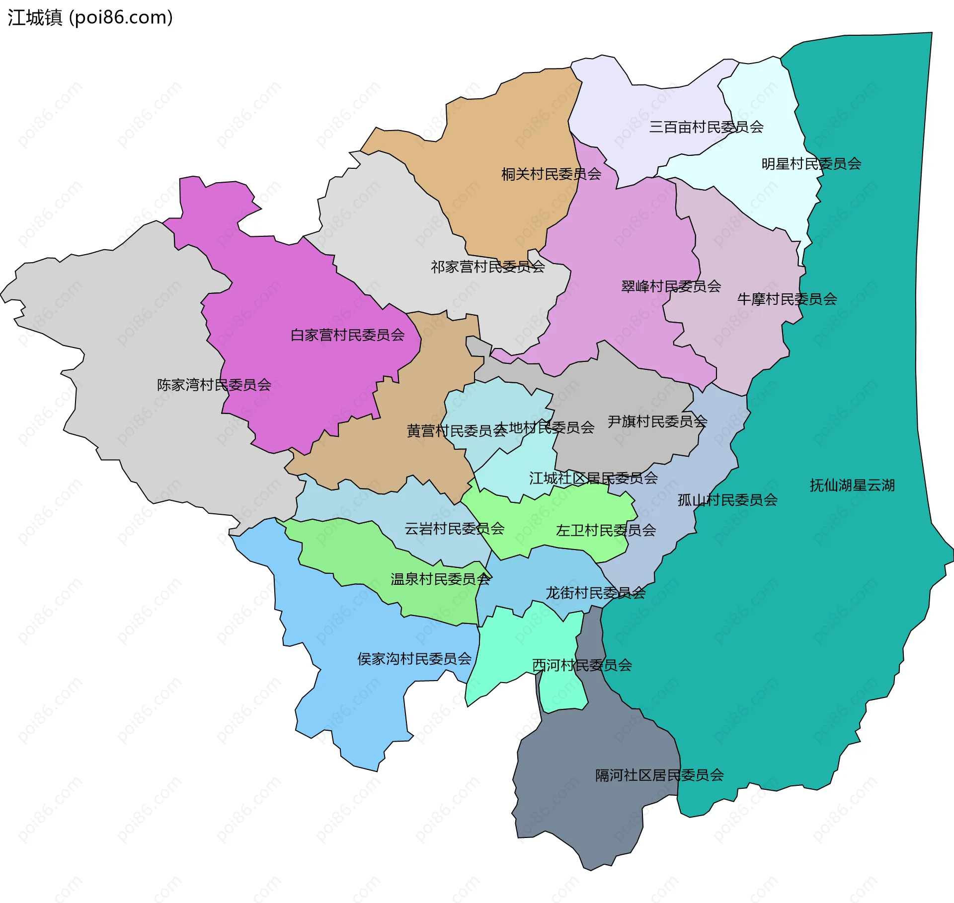 江城镇边界地图(五级行政区划)