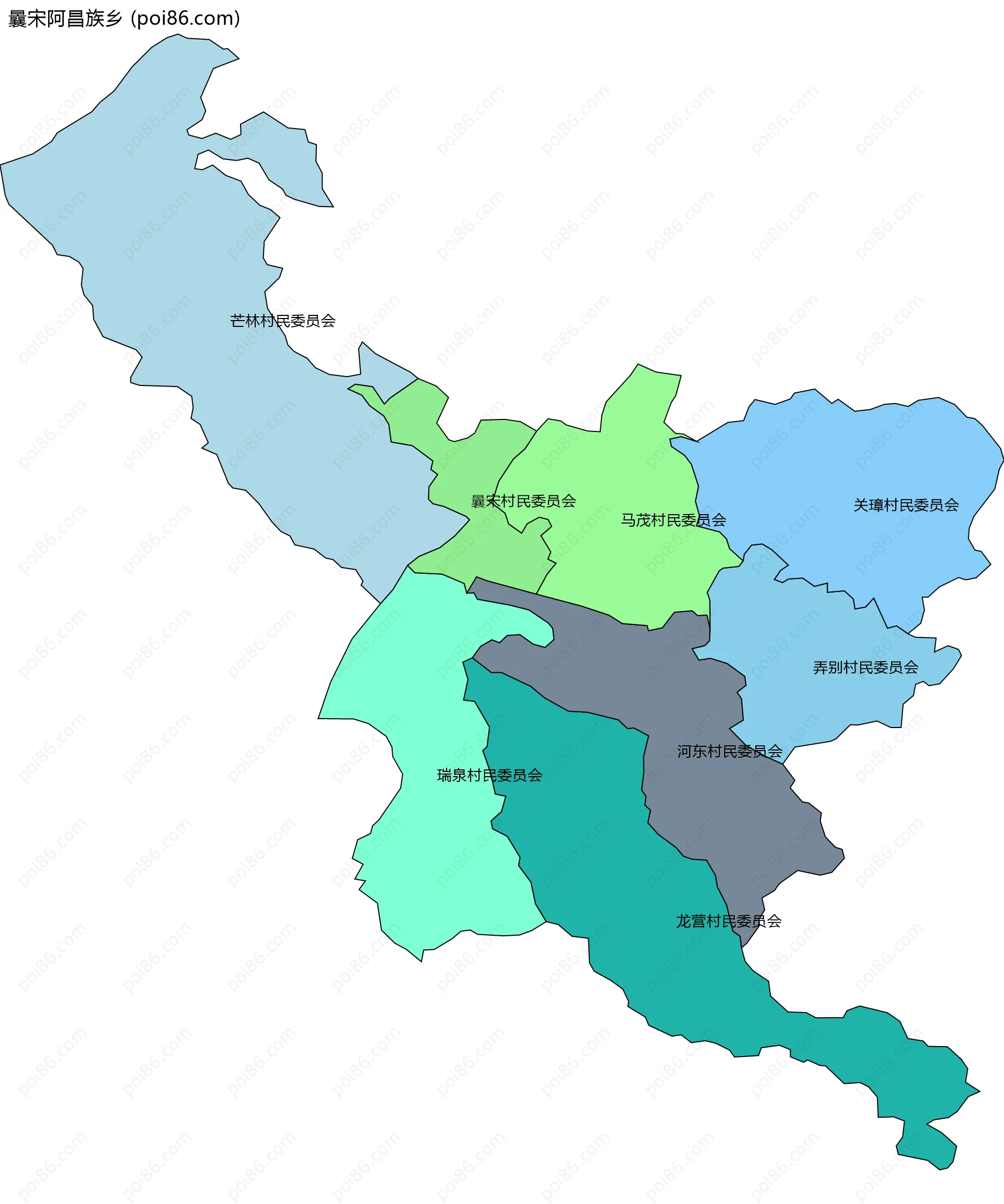 曩宋阿昌族乡边界地图(五级行政区划)