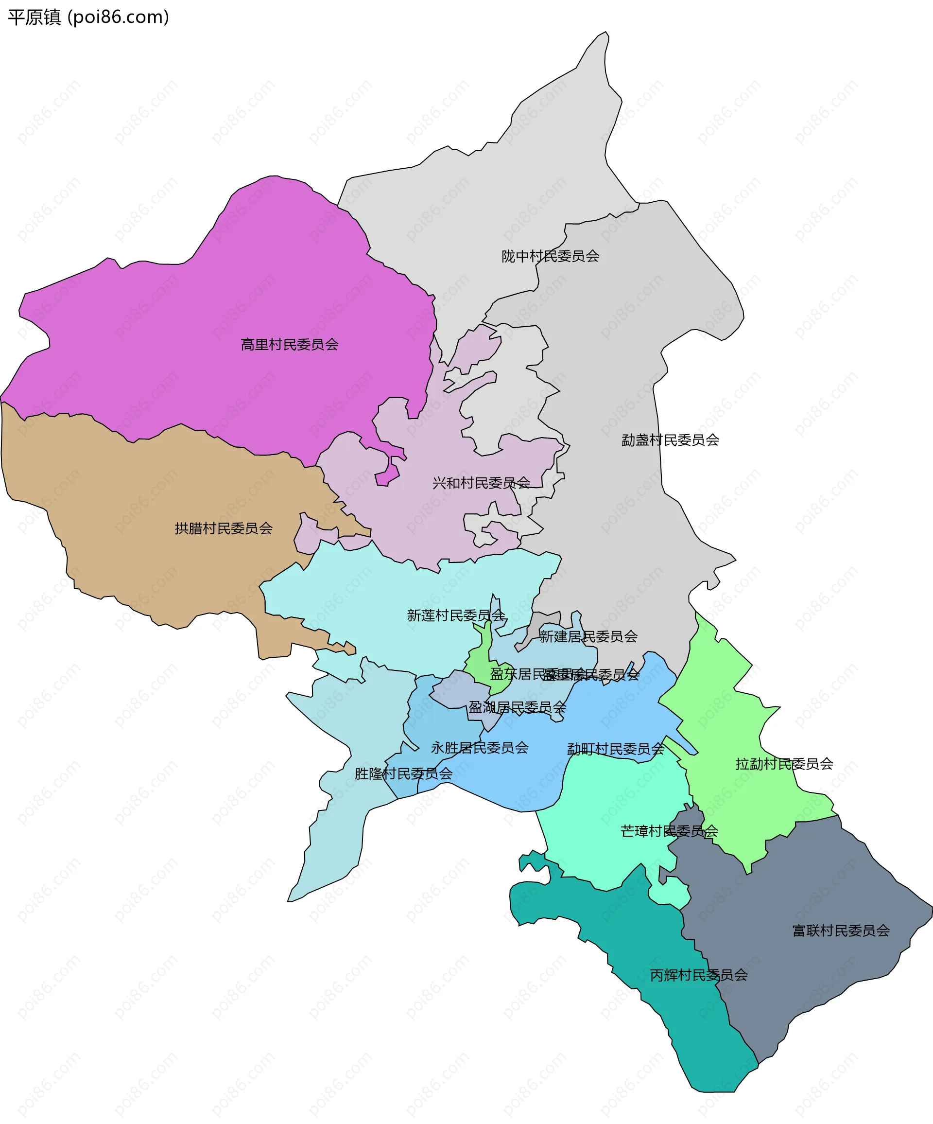 平原镇边界地图(五级行政区划)