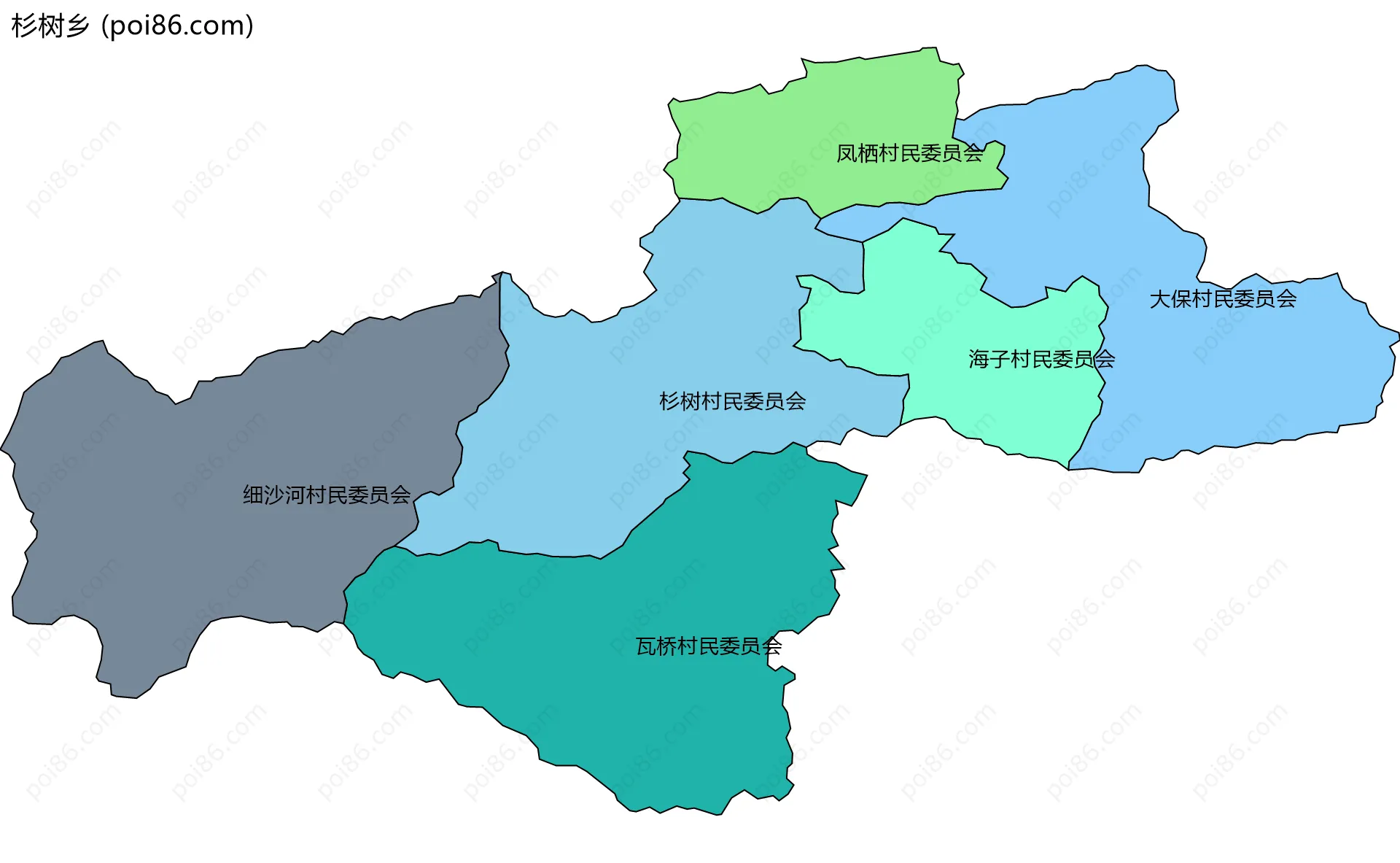 杉树乡边界地图(五级行政区划)