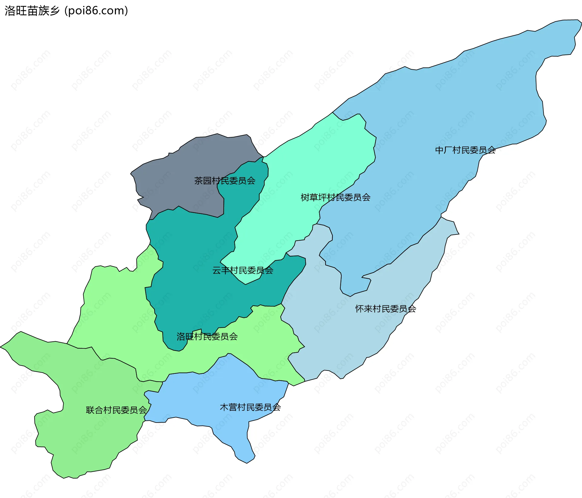 洛旺苗族乡边界地图(五级行政区划)