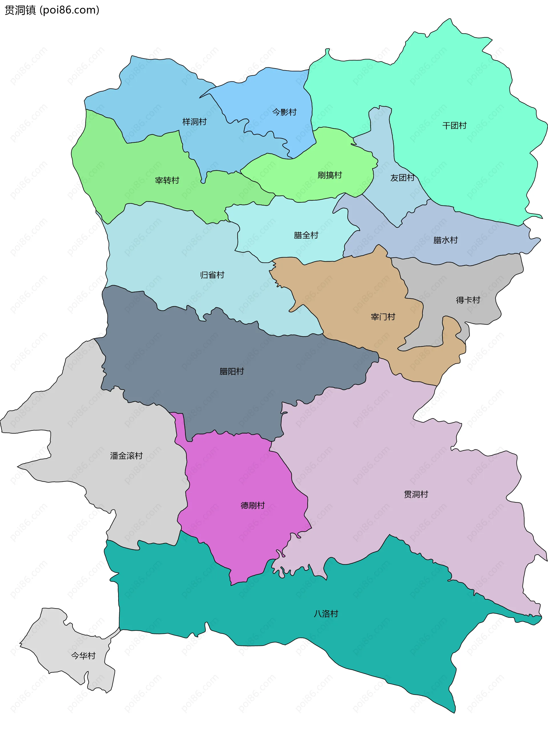 贯洞镇边界地图(五级行政区划)