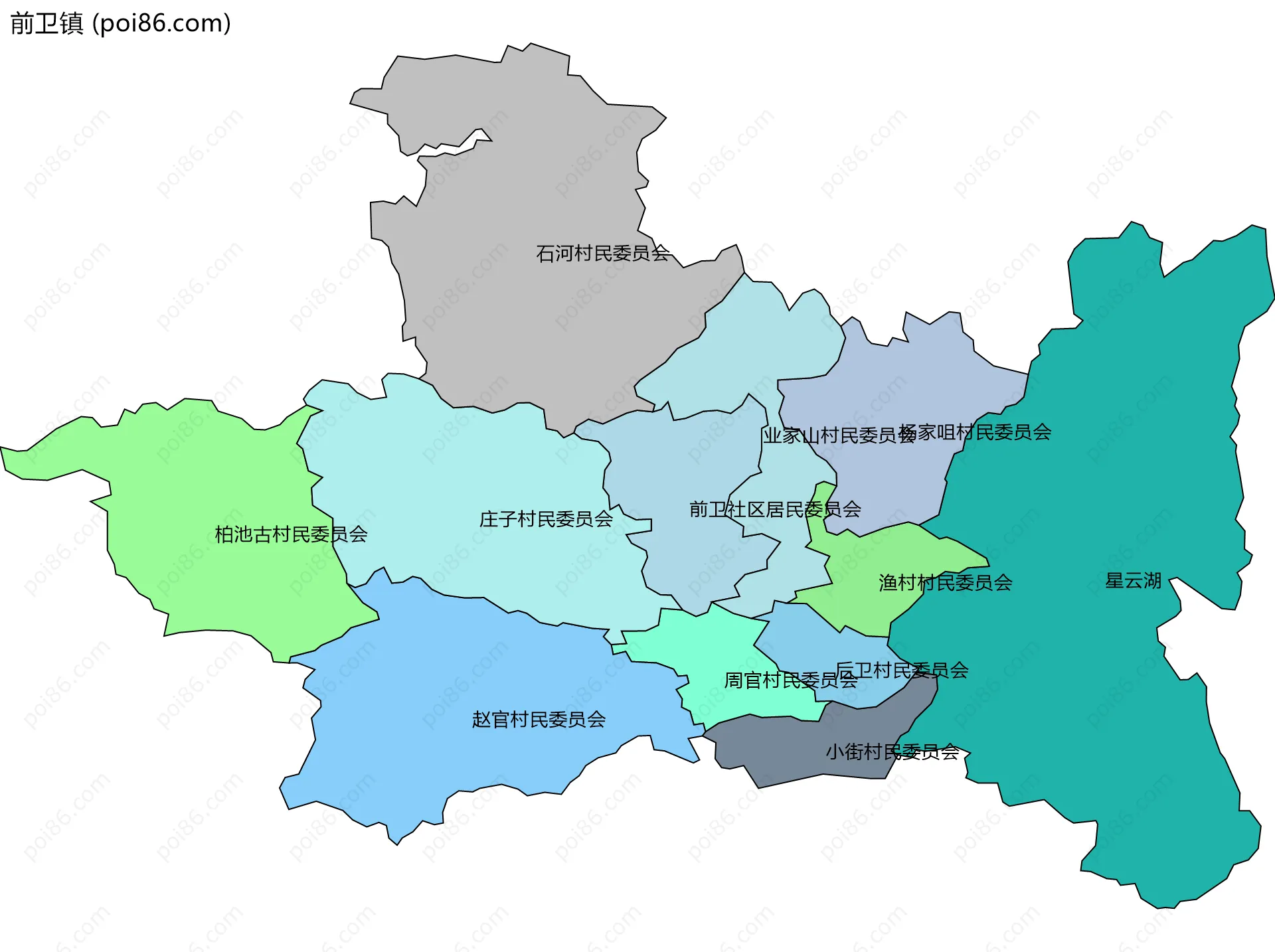 前卫镇边界地图(五级行政区划)