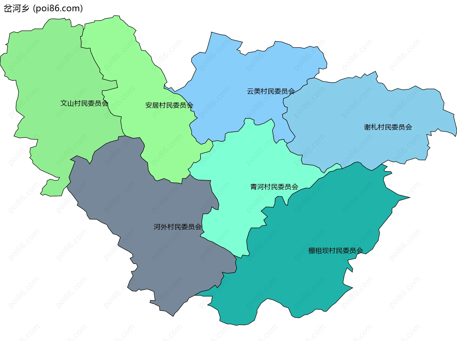 岔河乡边界地图(五级行政区划)