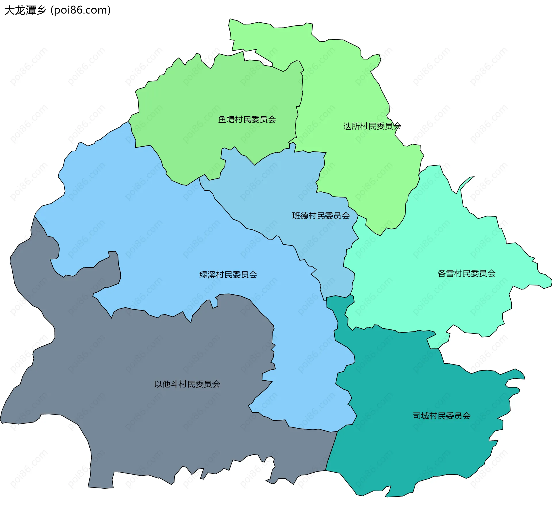 大龙潭乡边界地图(五级行政区划)