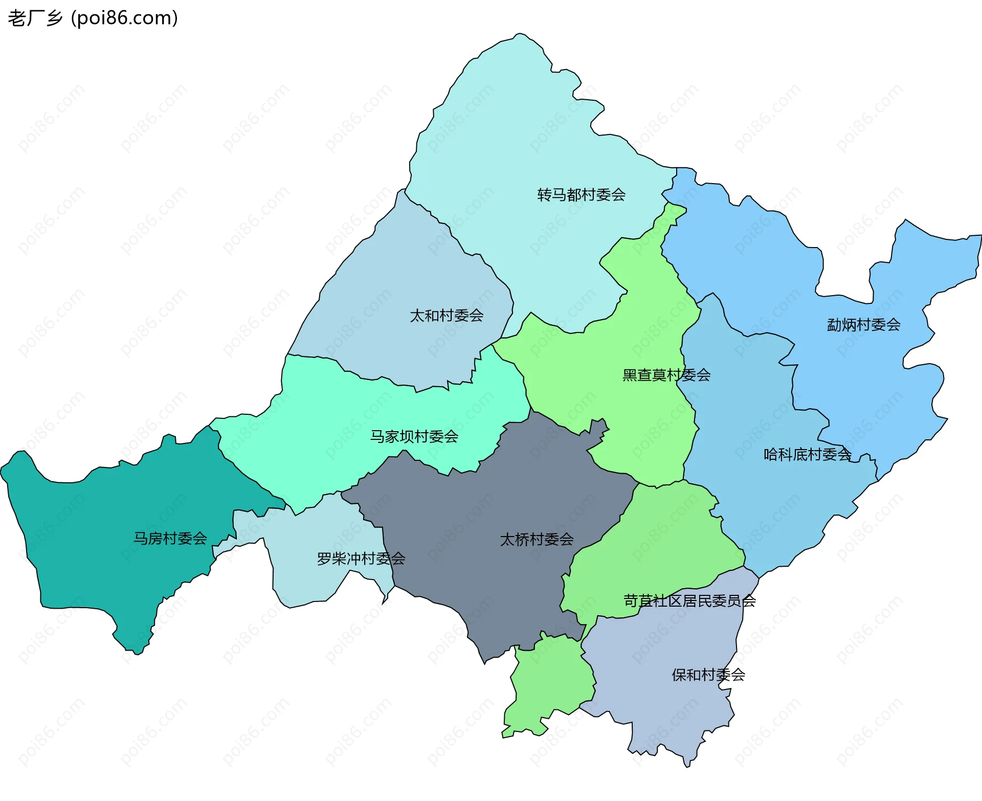 老厂乡边界地图(五级行政区划)
