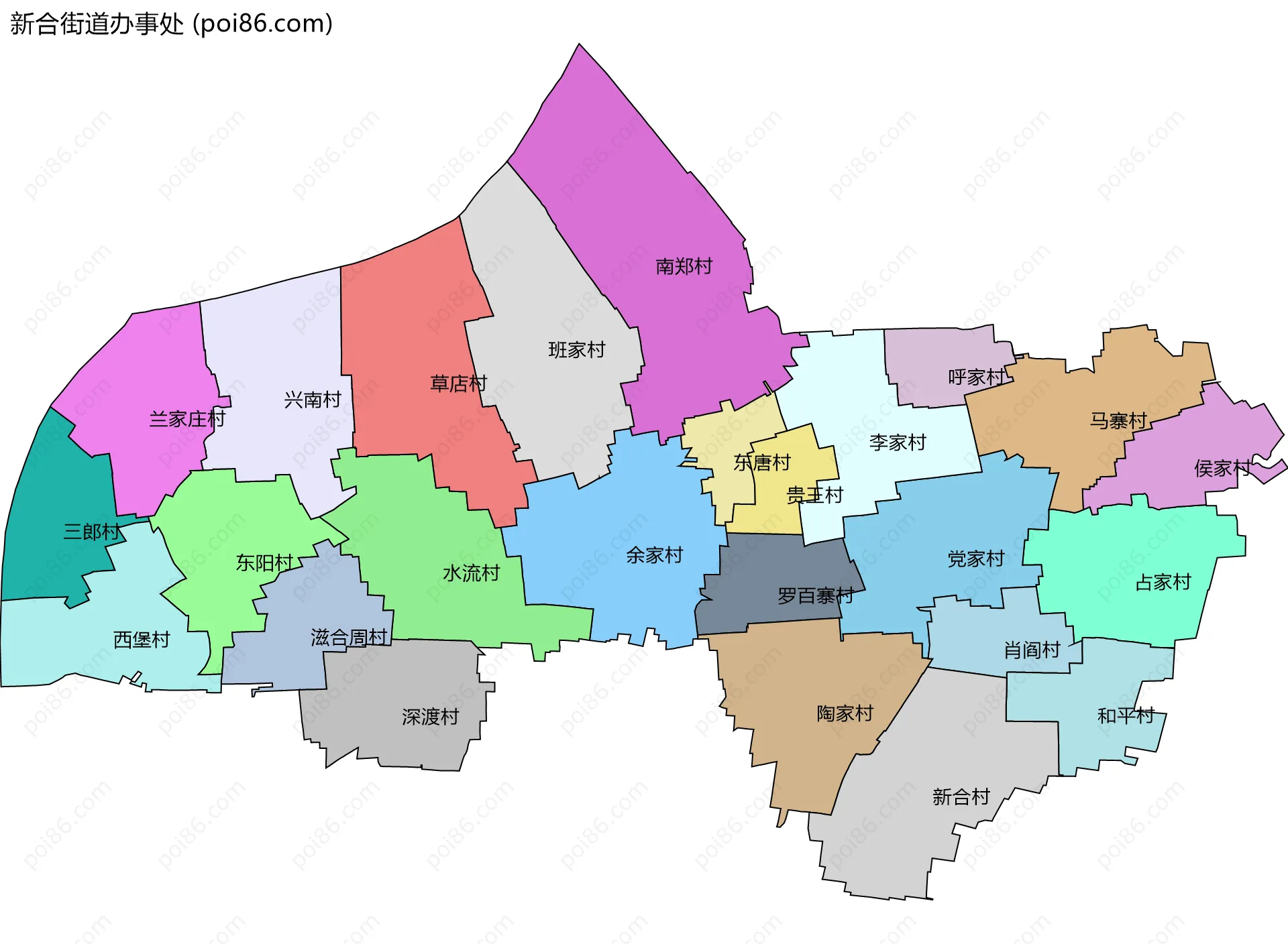 新合街道办事处边界地图(五级行政区划)