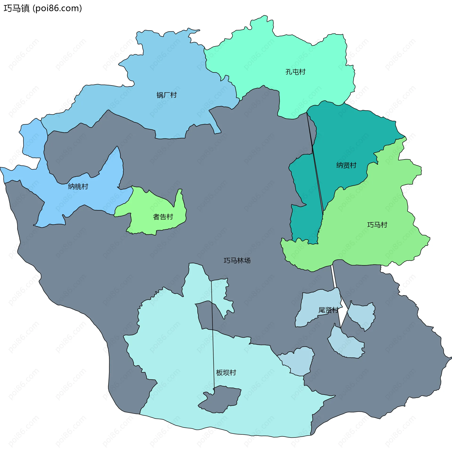 巧马镇边界地图(五级行政区划)