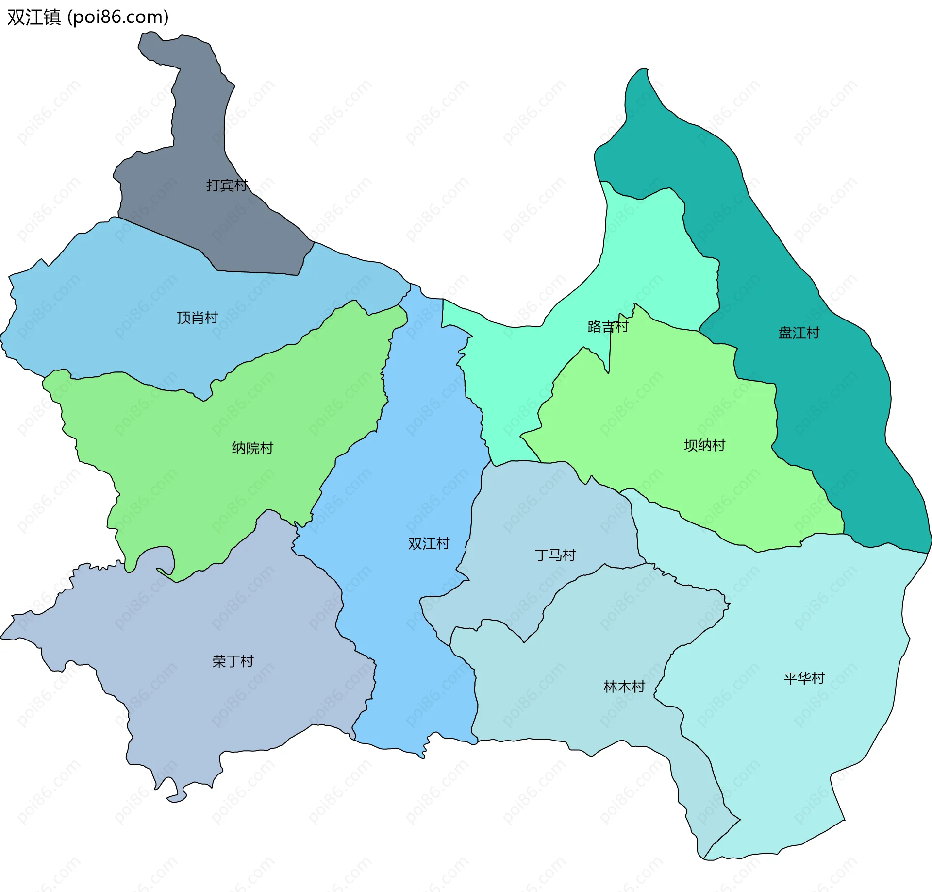 双江镇边界地图(五级行政区划)