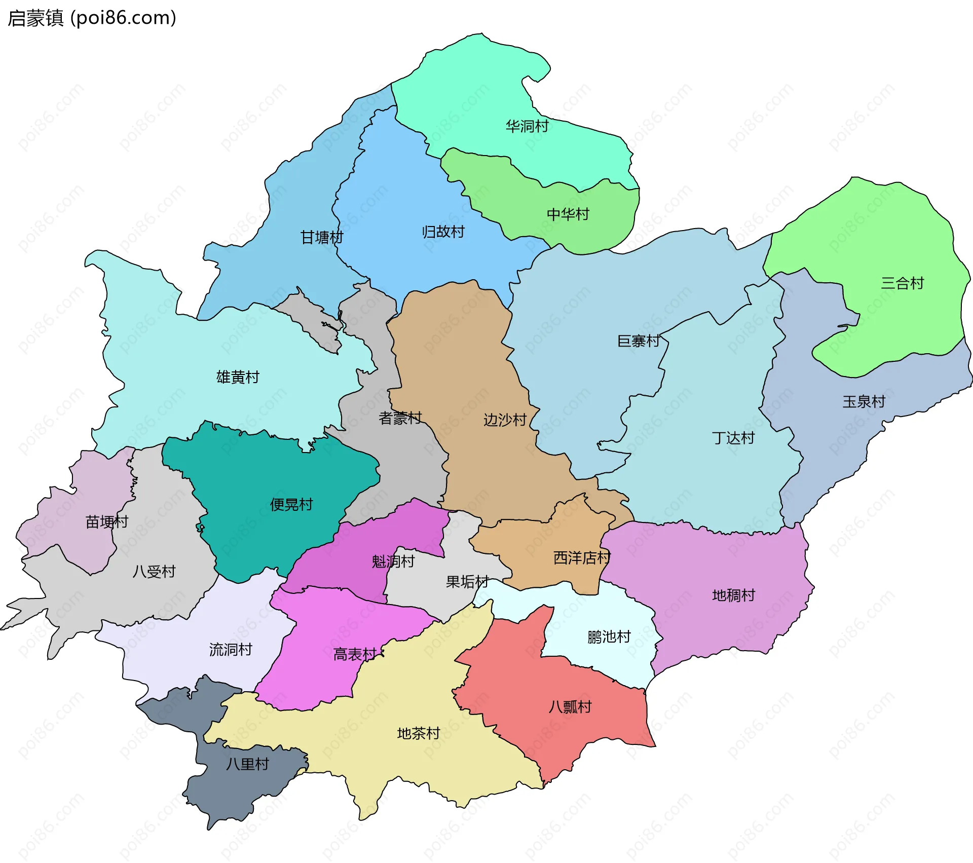 启蒙镇边界地图(五级行政区划)