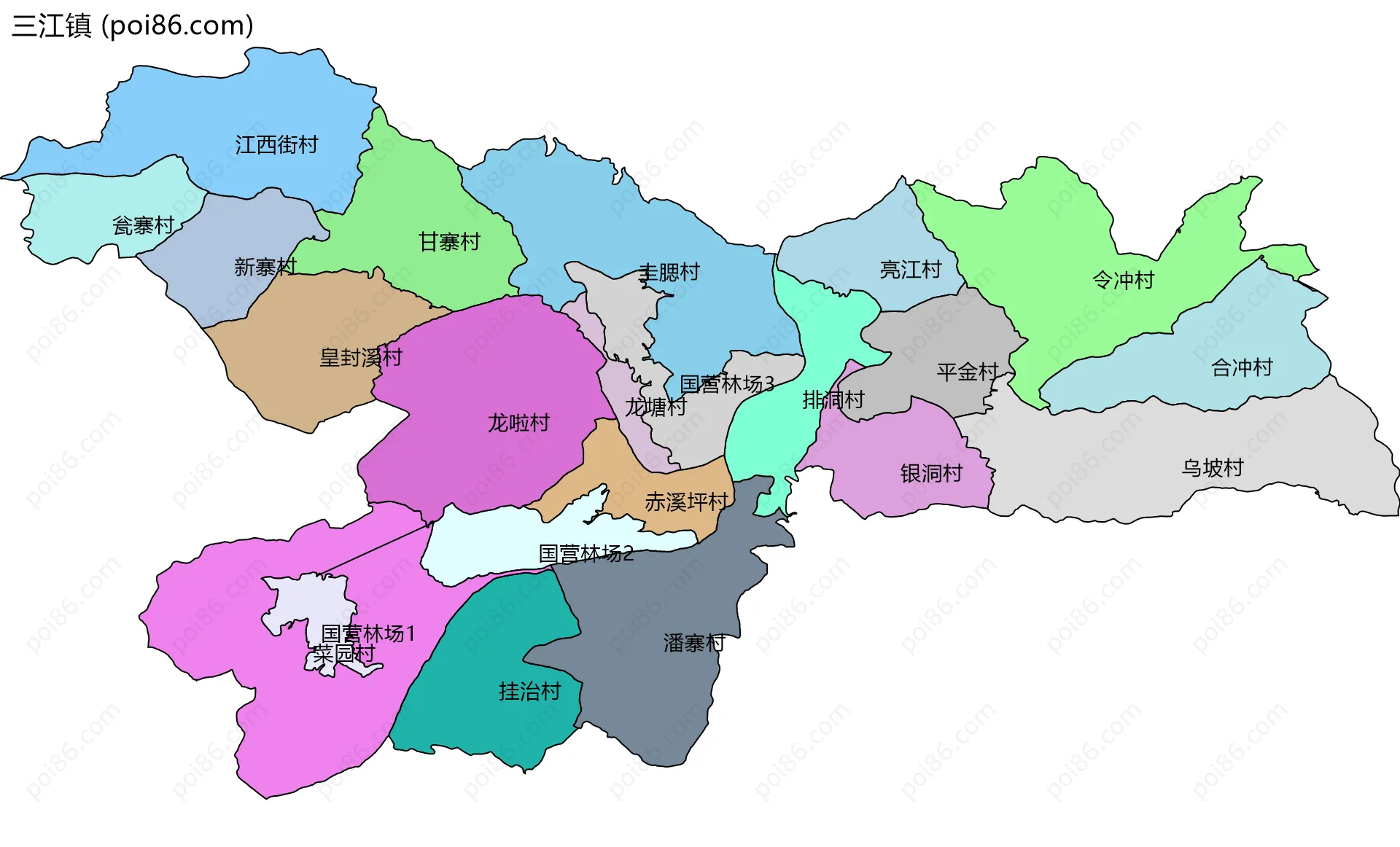 三江镇边界地图(五级行政区划)