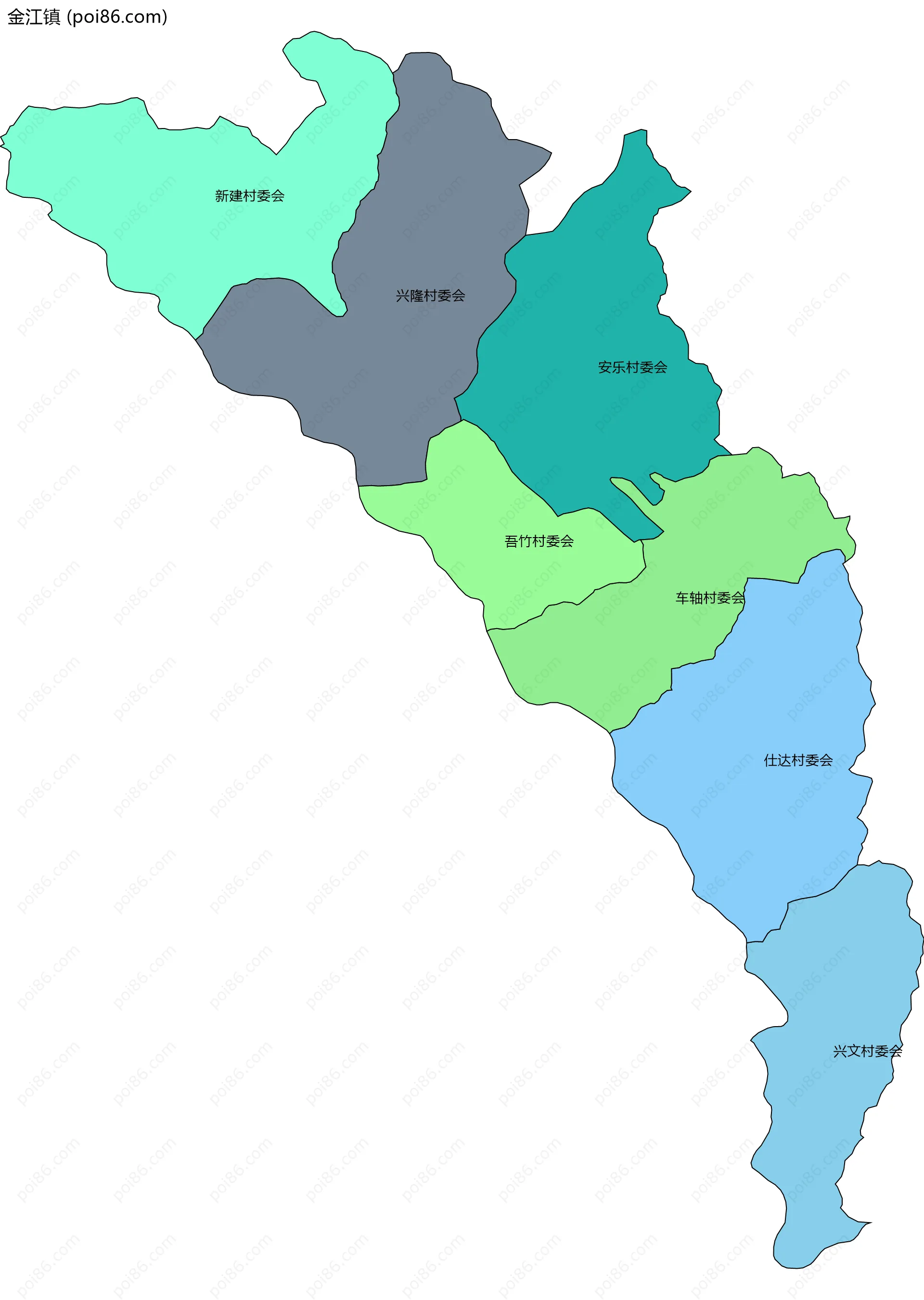 金江镇边界地图(五级行政区划)