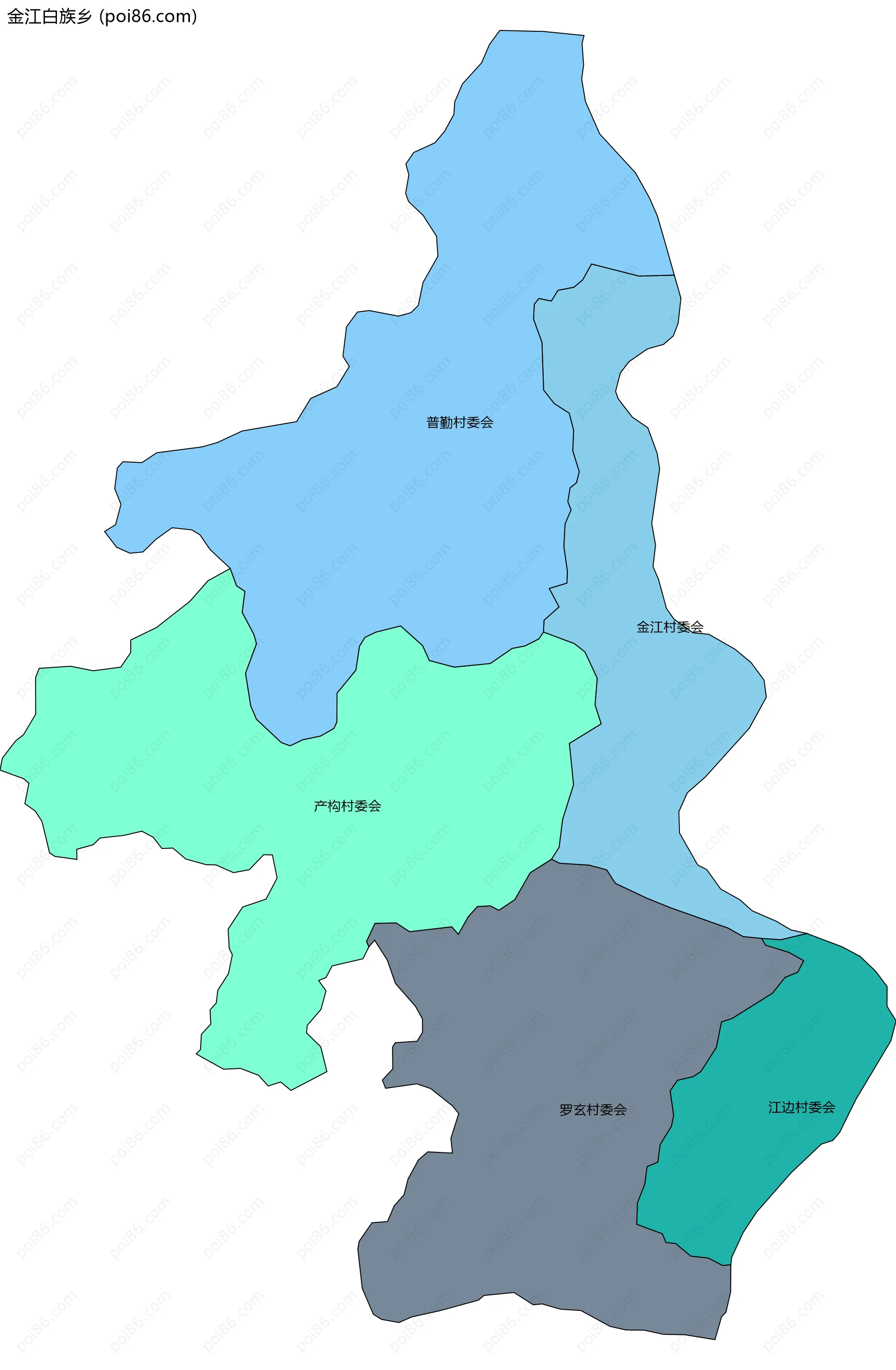 金江白族乡边界地图(五级行政区划)