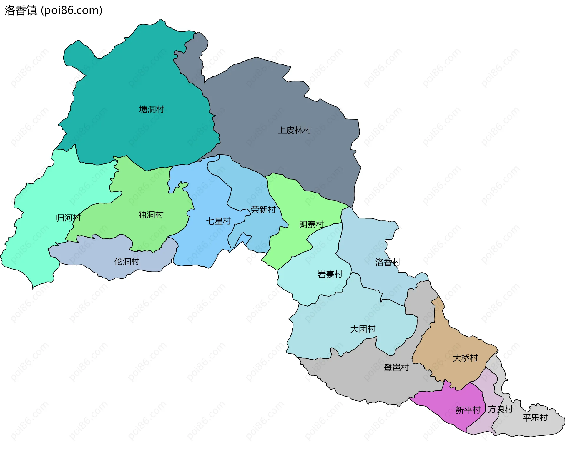 洛香镇边界地图(五级行政区划)