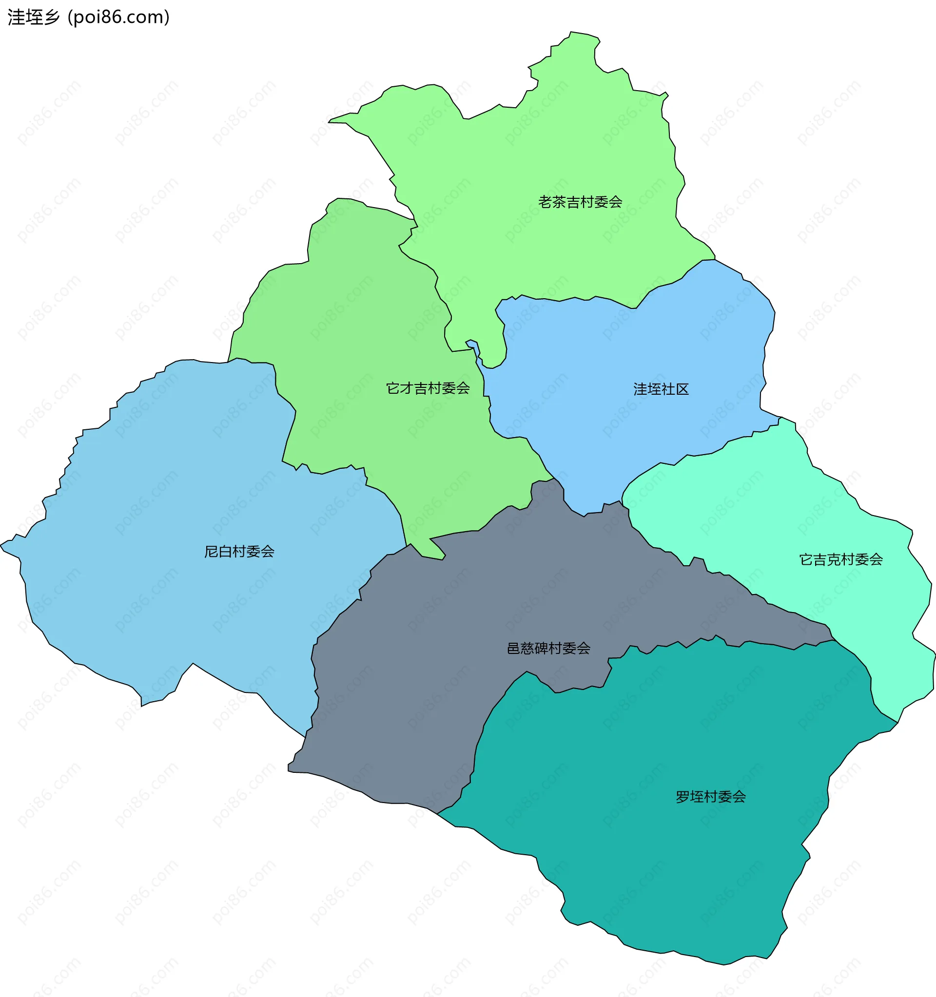 洼垤乡边界地图(五级行政区划)